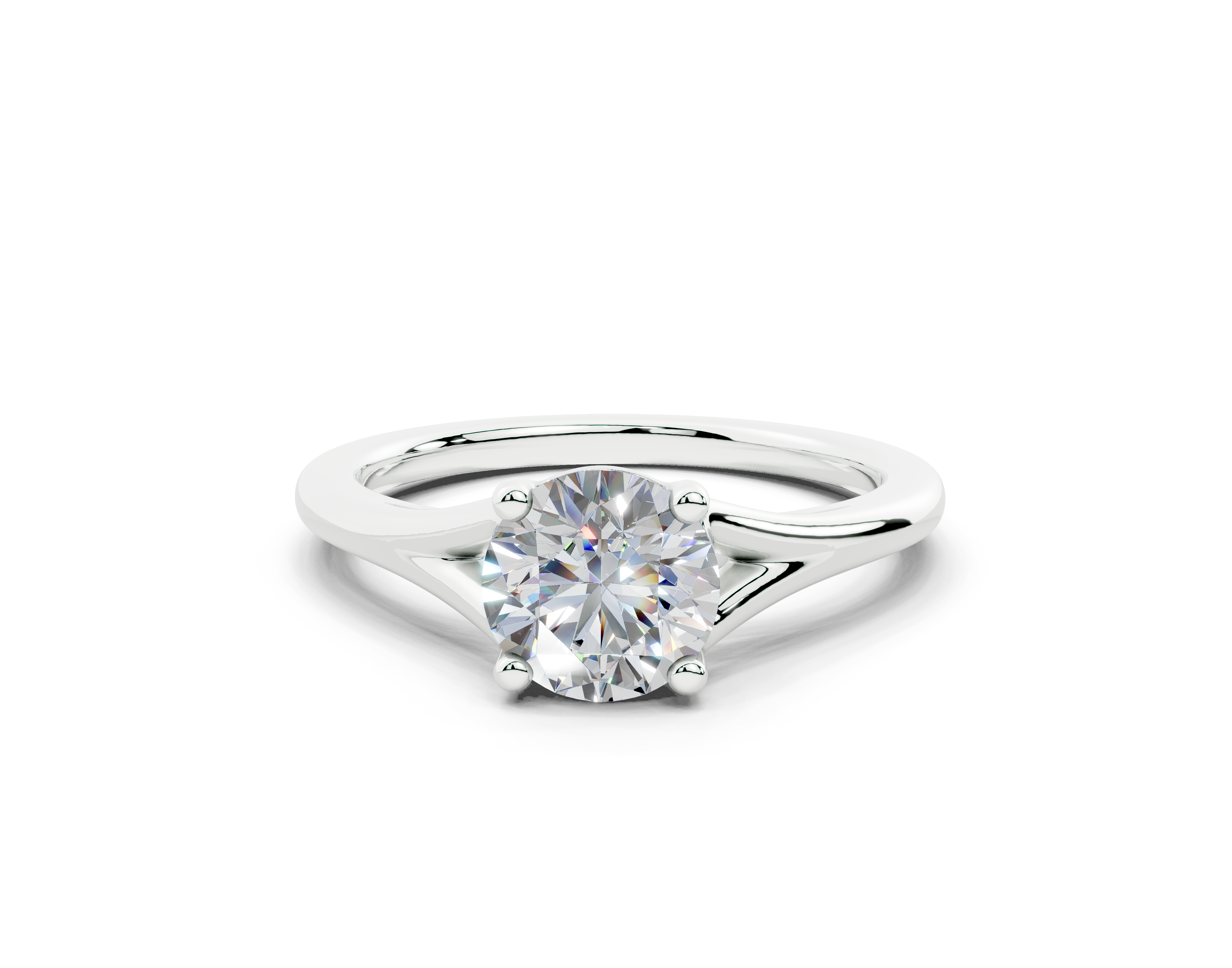 18K Gold Comfort Split Shank Solitaire Diamond Engagement Ring 1 Carat - White Gold#Material_White Gold#
