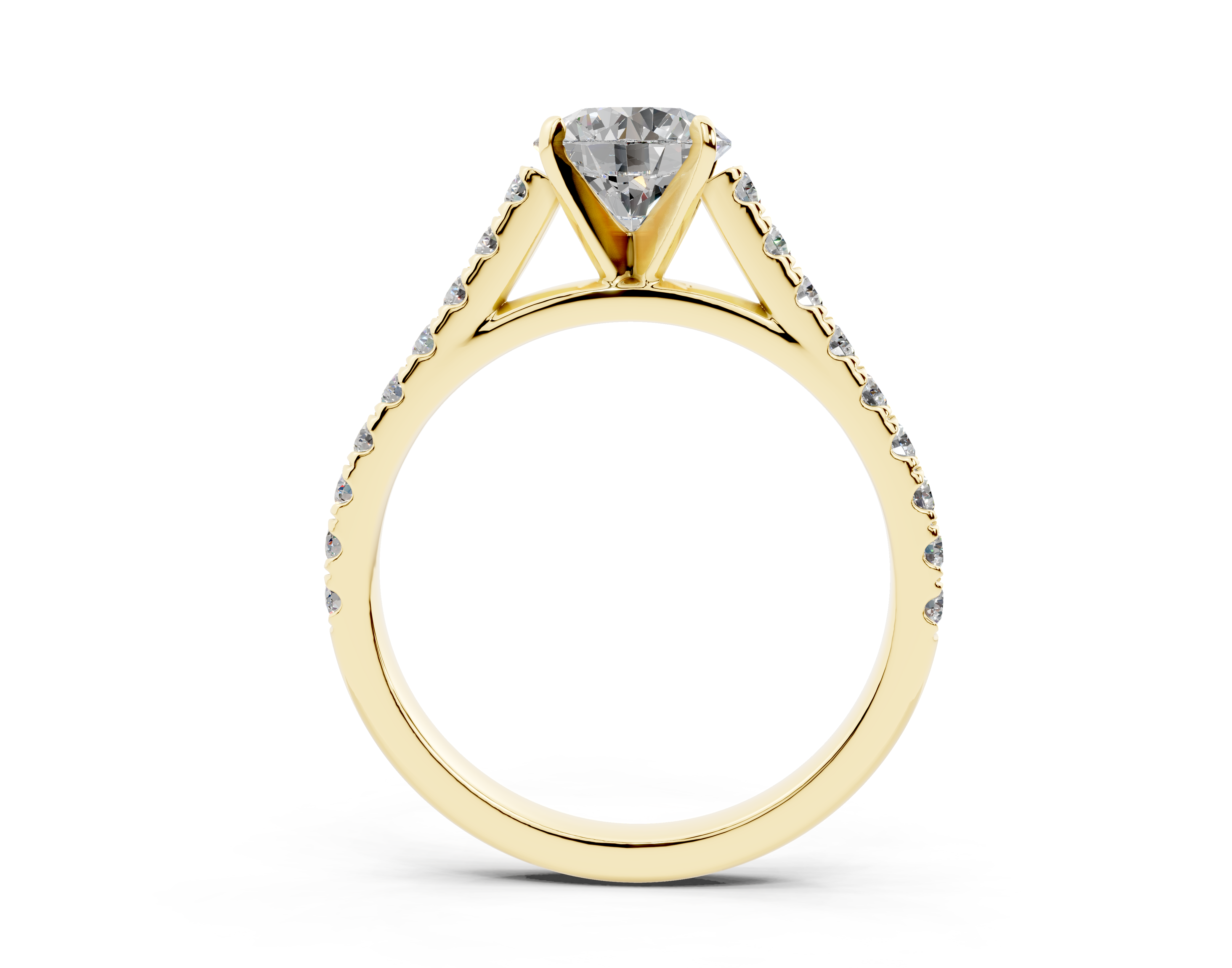 18K Gold Sleek Prong Round Shaped Diamond Engagement Ring 1 Carat - Yellow Gold#Material_Yellow Gold#