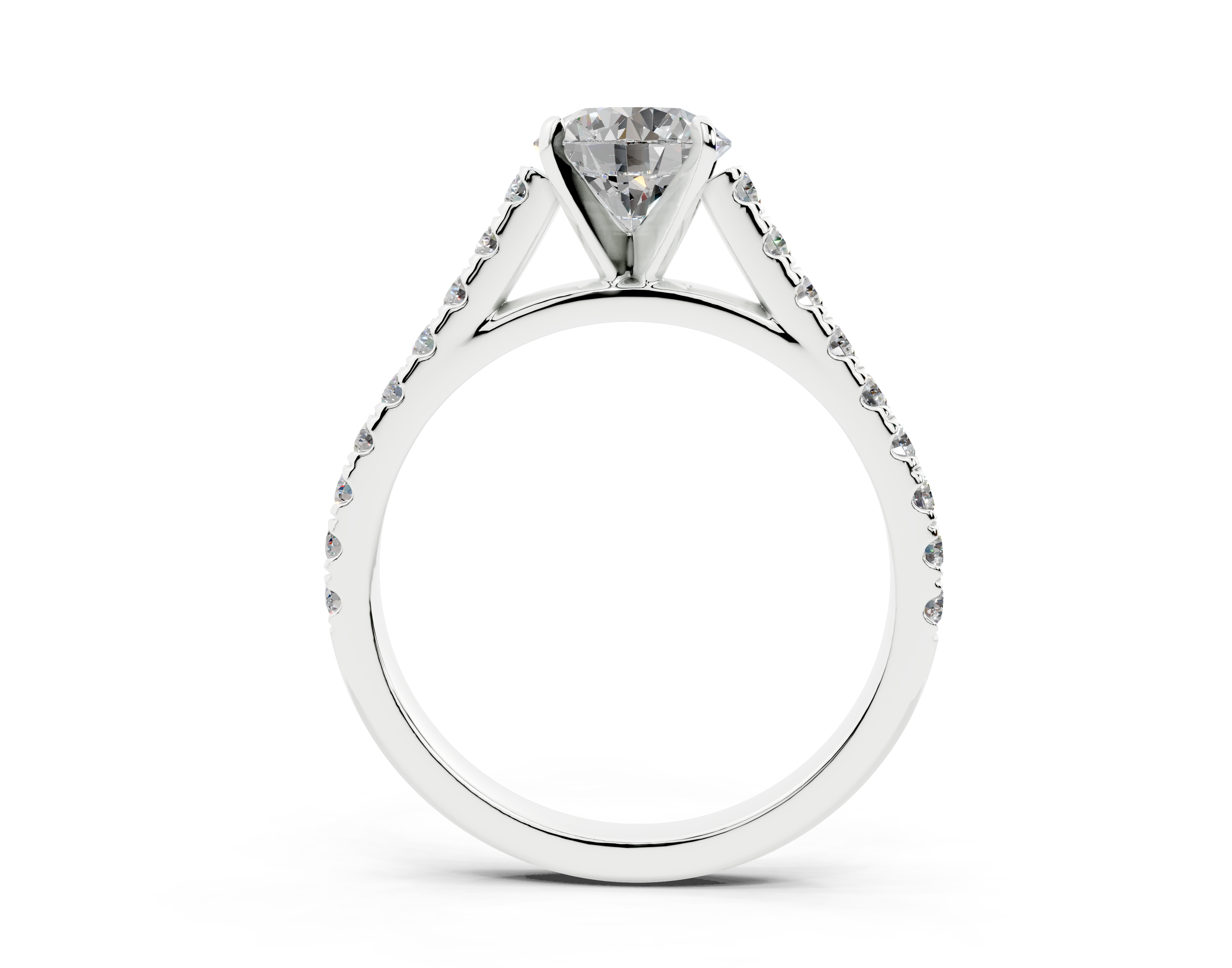 18K Gold Sleek Prong Round Shaped Diamond Engagement Ring 1 Carat - White Gold#Material_White Gold#