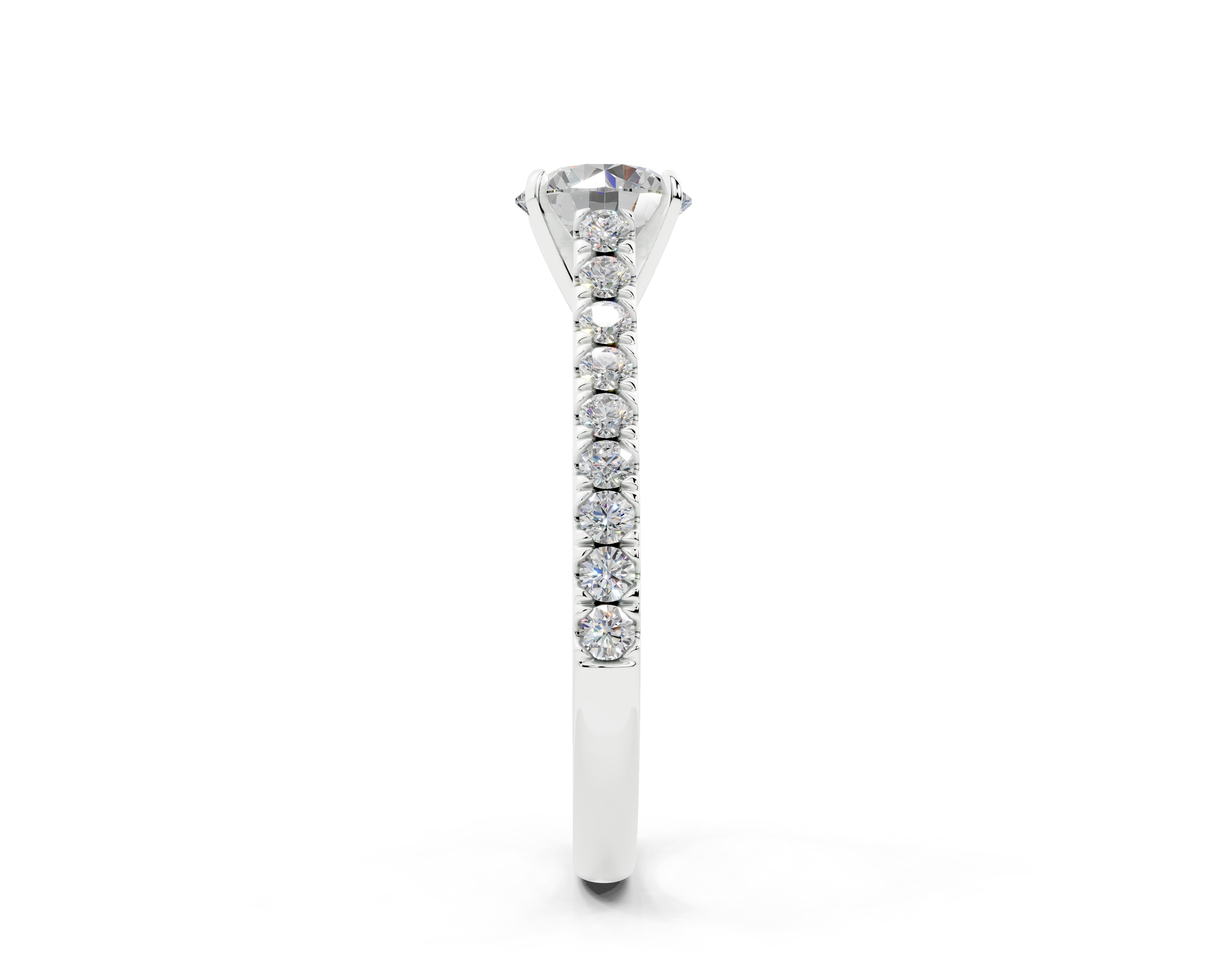 18K Gold Sleek Prong Round Shaped Diamond Engagement Ring 1 Carat - White Gold#Material_White Gold#
