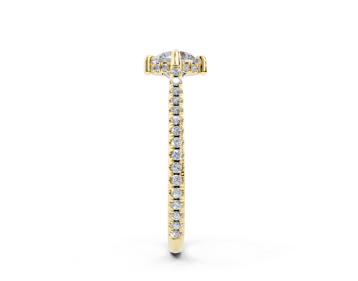 18K Gold Cathedral Half Pavé Crown Diamond Engagement Ring 1 Carat - Yellow Gold#Material_Yellow Gold#