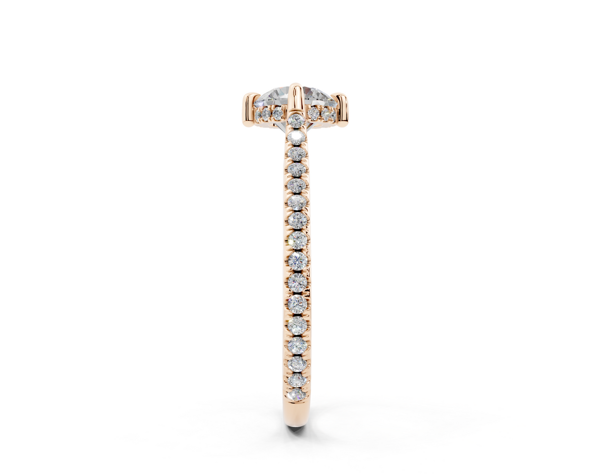 18K Gold Cathedral Half Pavé Crown Diamond Engagement Ring 1 Carat - Rose Gold#Material_Rose Gold#