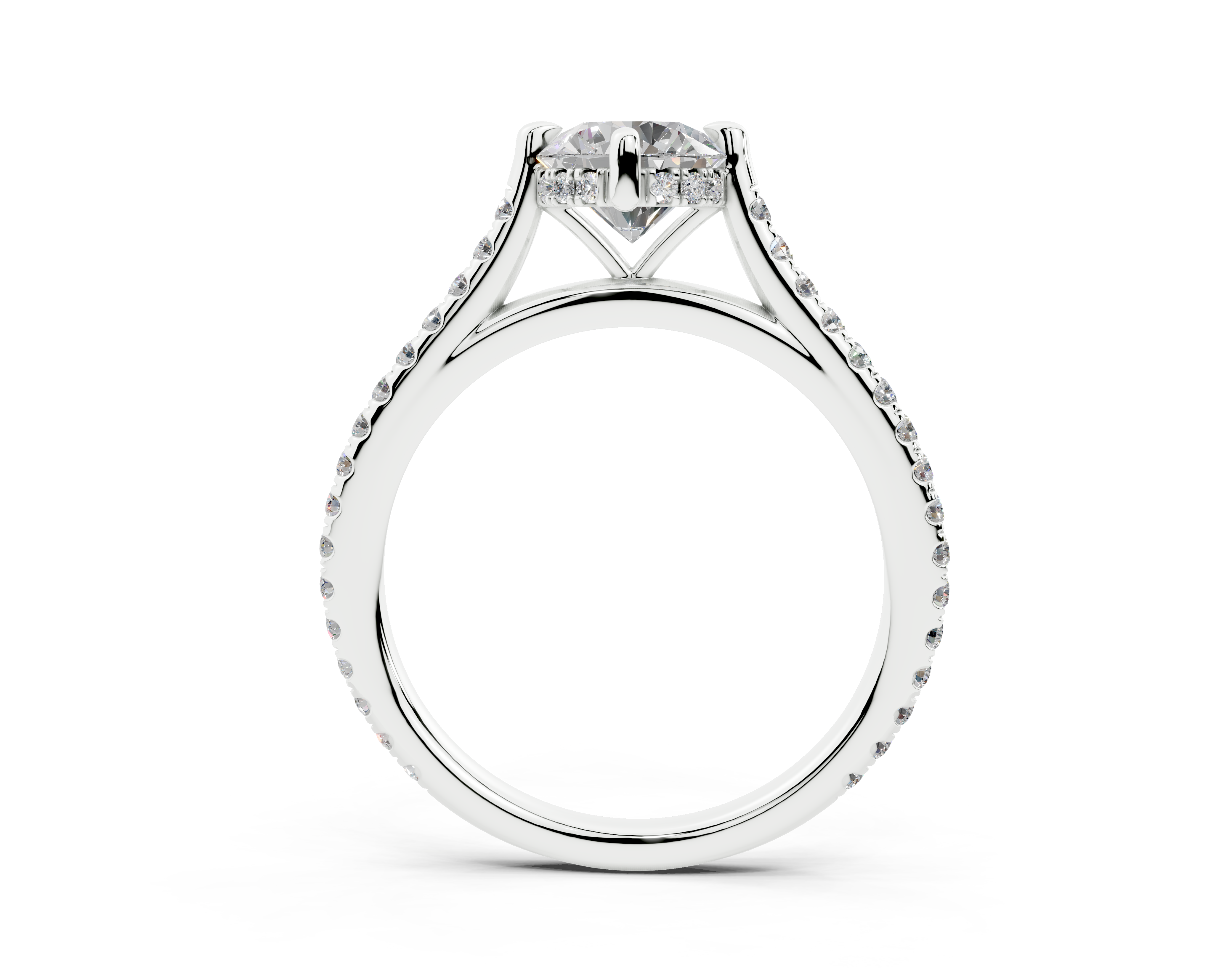 18K Gold Cathedral Half Pavé Crown Diamond Engagement Ring 1 Carat - White Gold#Material_White Gold#