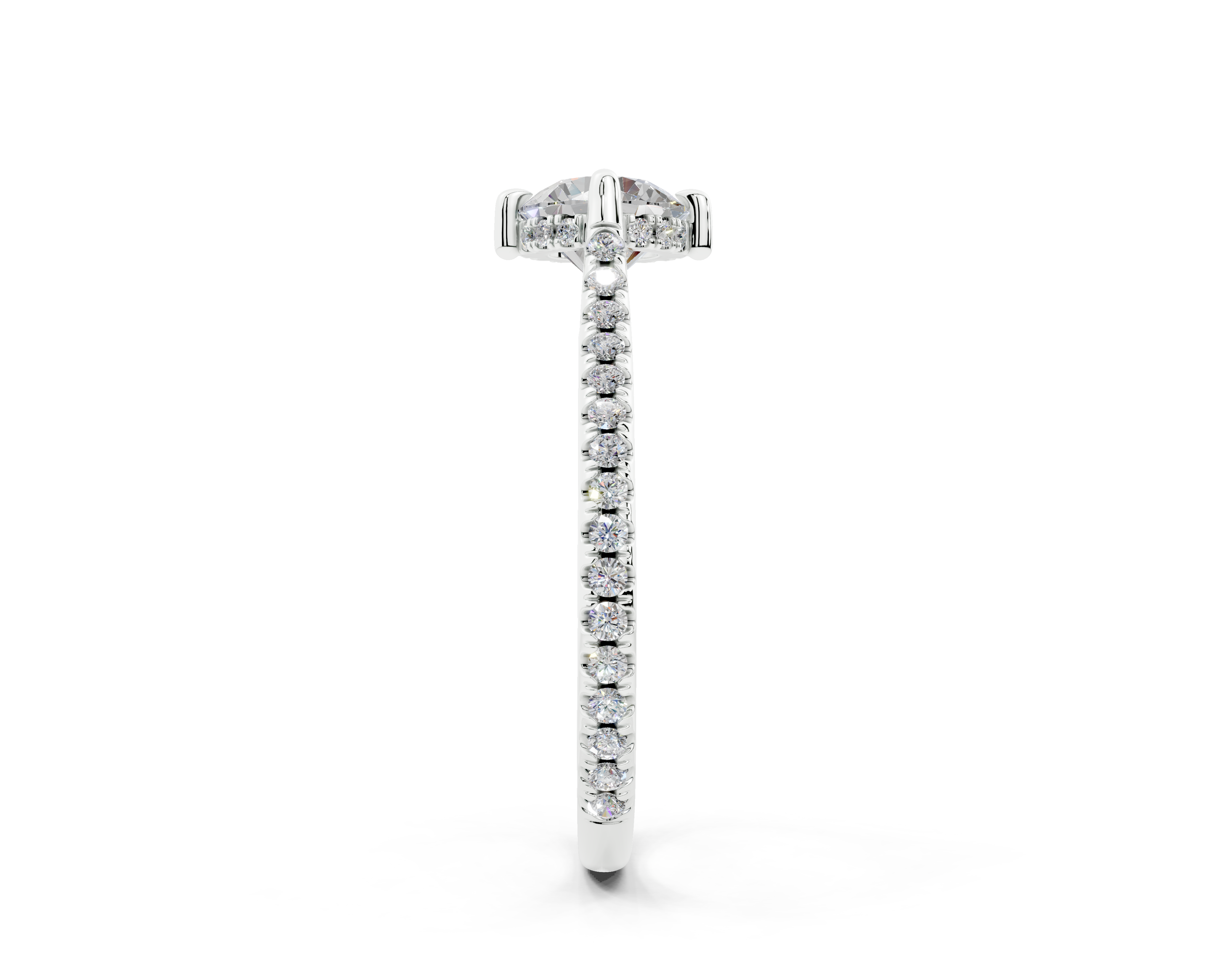 18K Gold Cathedral Half Pavé Crown Diamond Engagement Ring 1 Carat - White Gold#Material_White Gold#