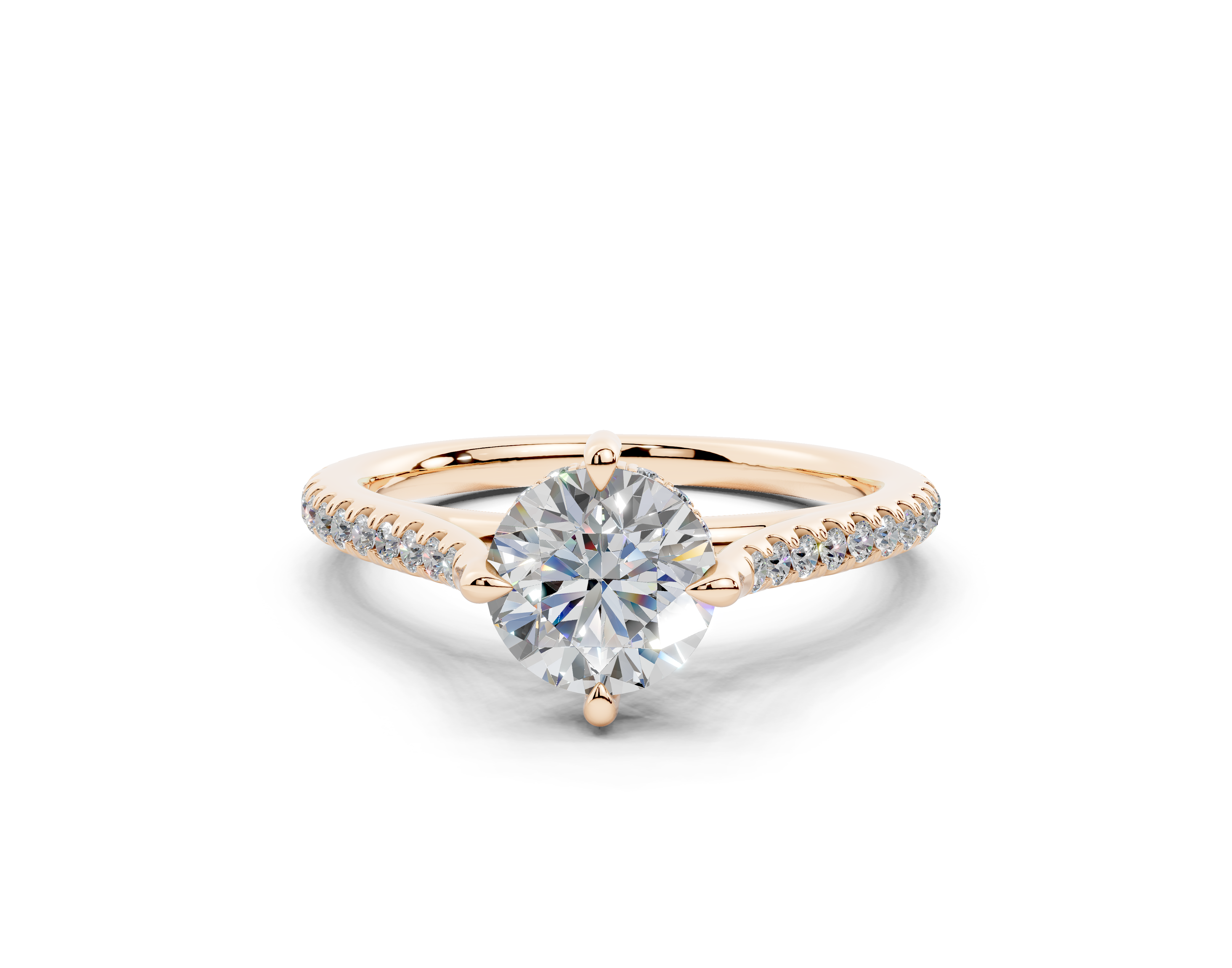 18K Gold Cathedral Half Pavé Crown Diamond Engagement Ring 1 Carat - Rose Gold#Material_Rose Gold#