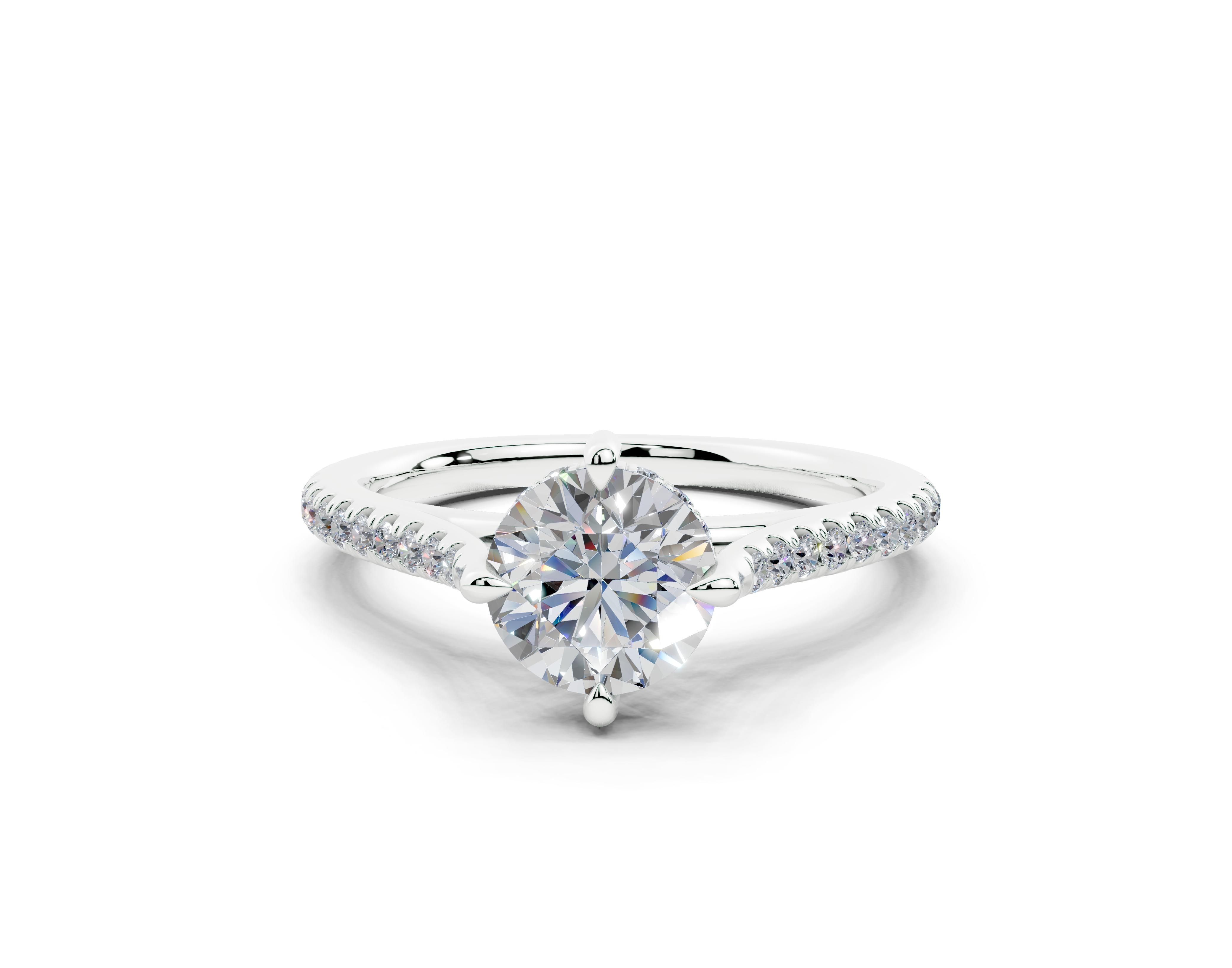 18K Gold Cathedral Half Pavé Crown Diamond Engagement Ring 1 Carat - White Gold#Material_White Gold#