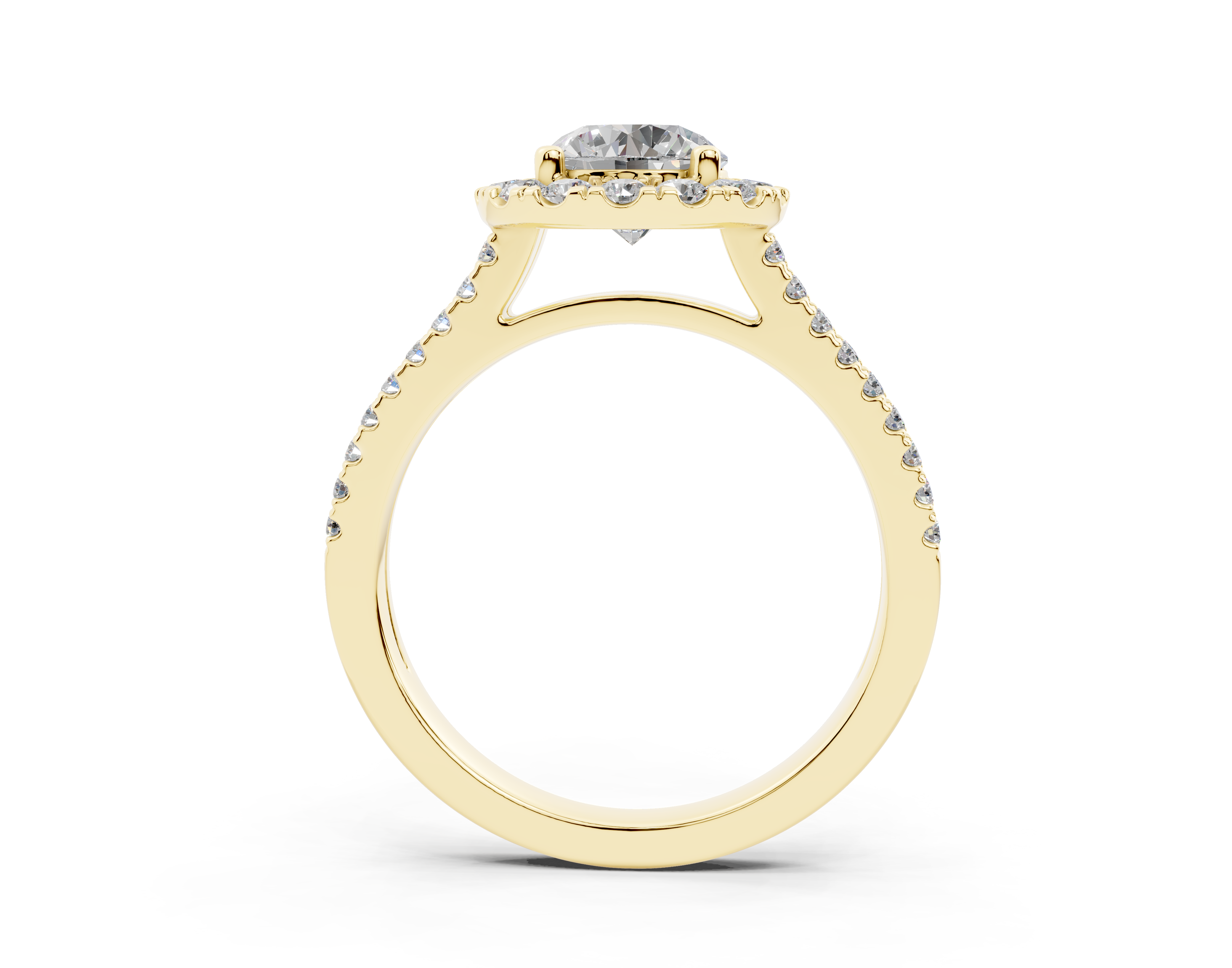 18K Gold Double Shank Halo Diamond Engagement Ring 1 Carat - Yellow Gold#Material_Yellow Gold#