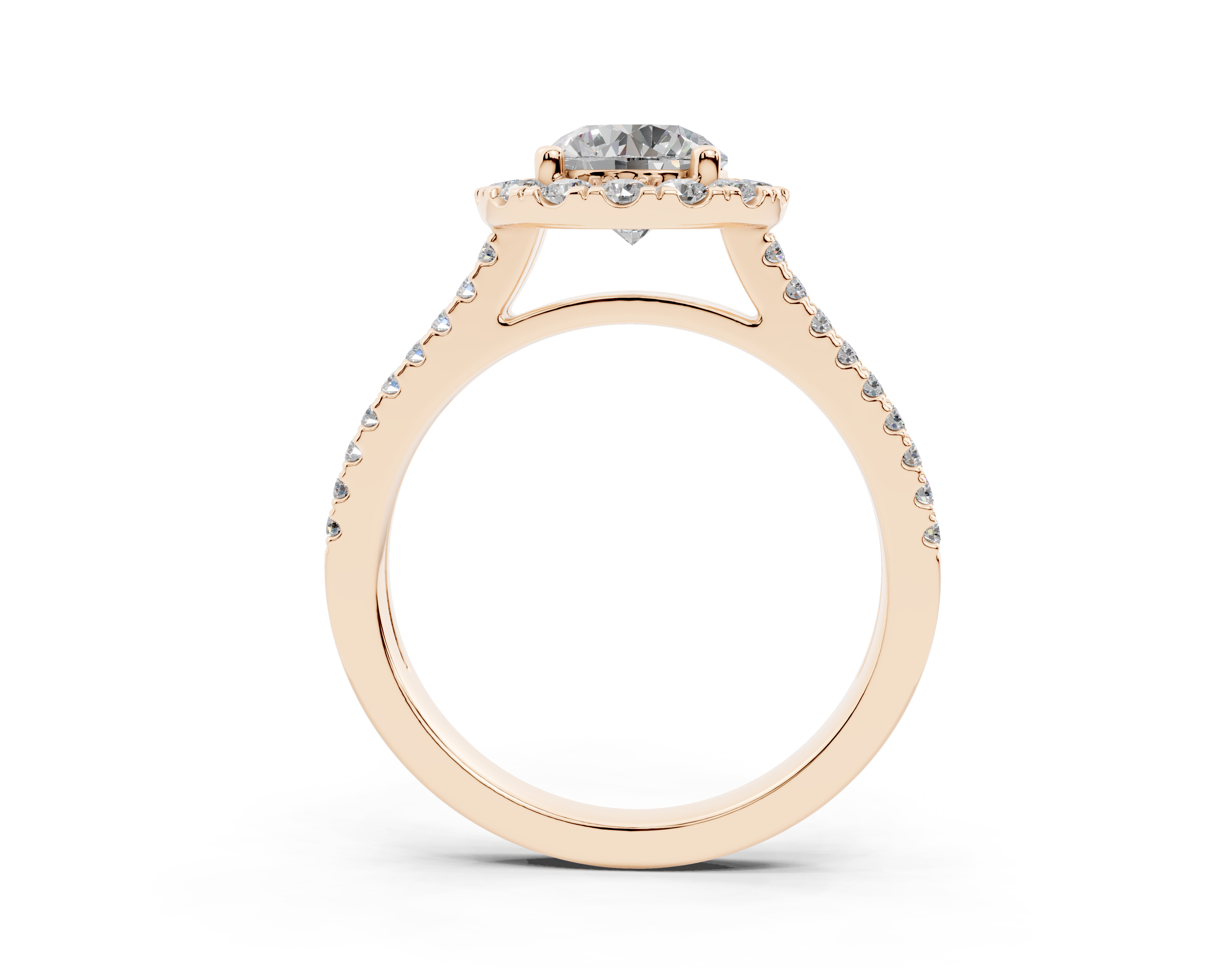 18K Gold Double Shank Halo Diamond Engagement Ring 1 Carat - Rose Gold#Material_Rose Gold#