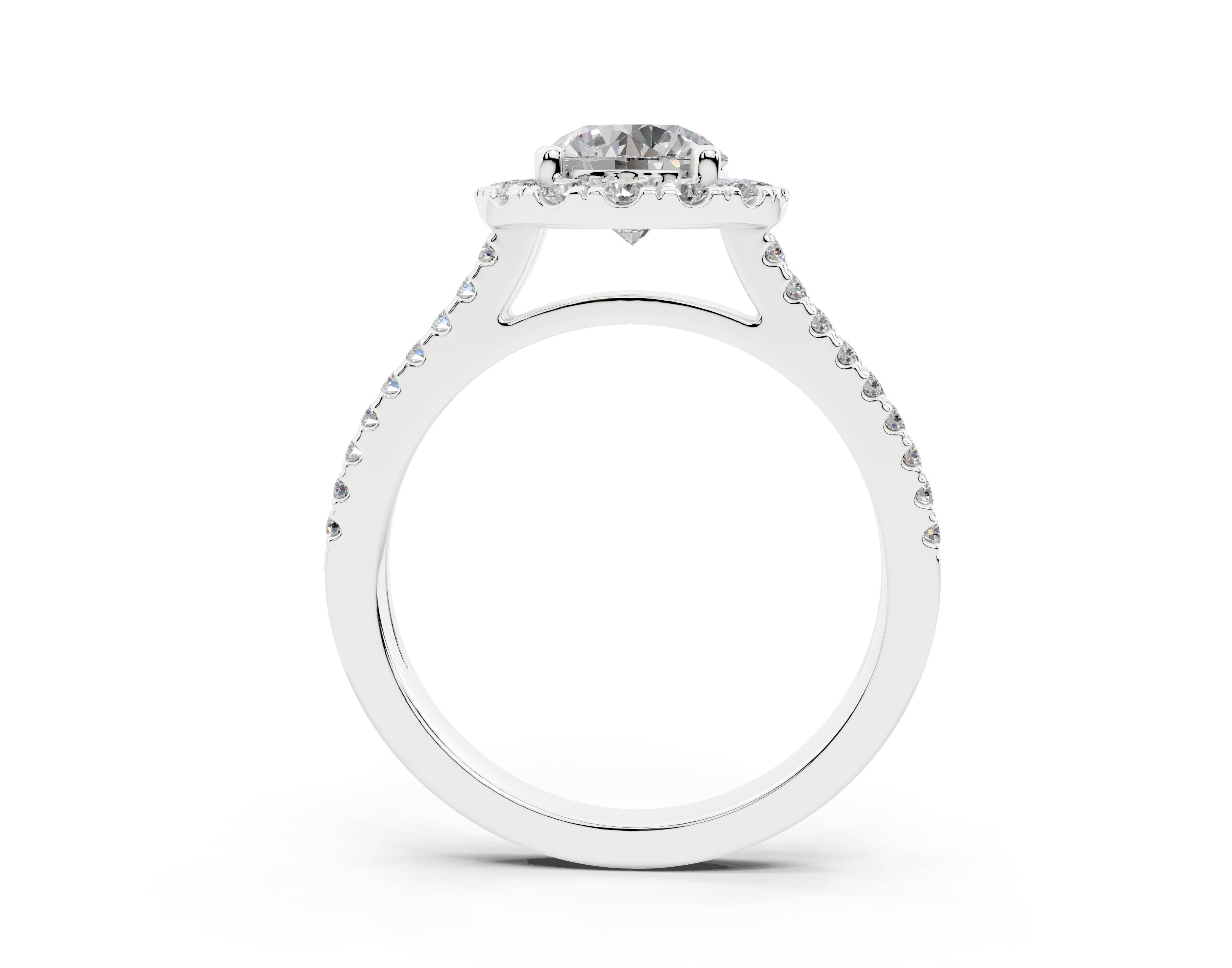 18K Gold Double Shank Halo Diamond Engagement Ring 1 Carat - White Gold#Material_White Gold#