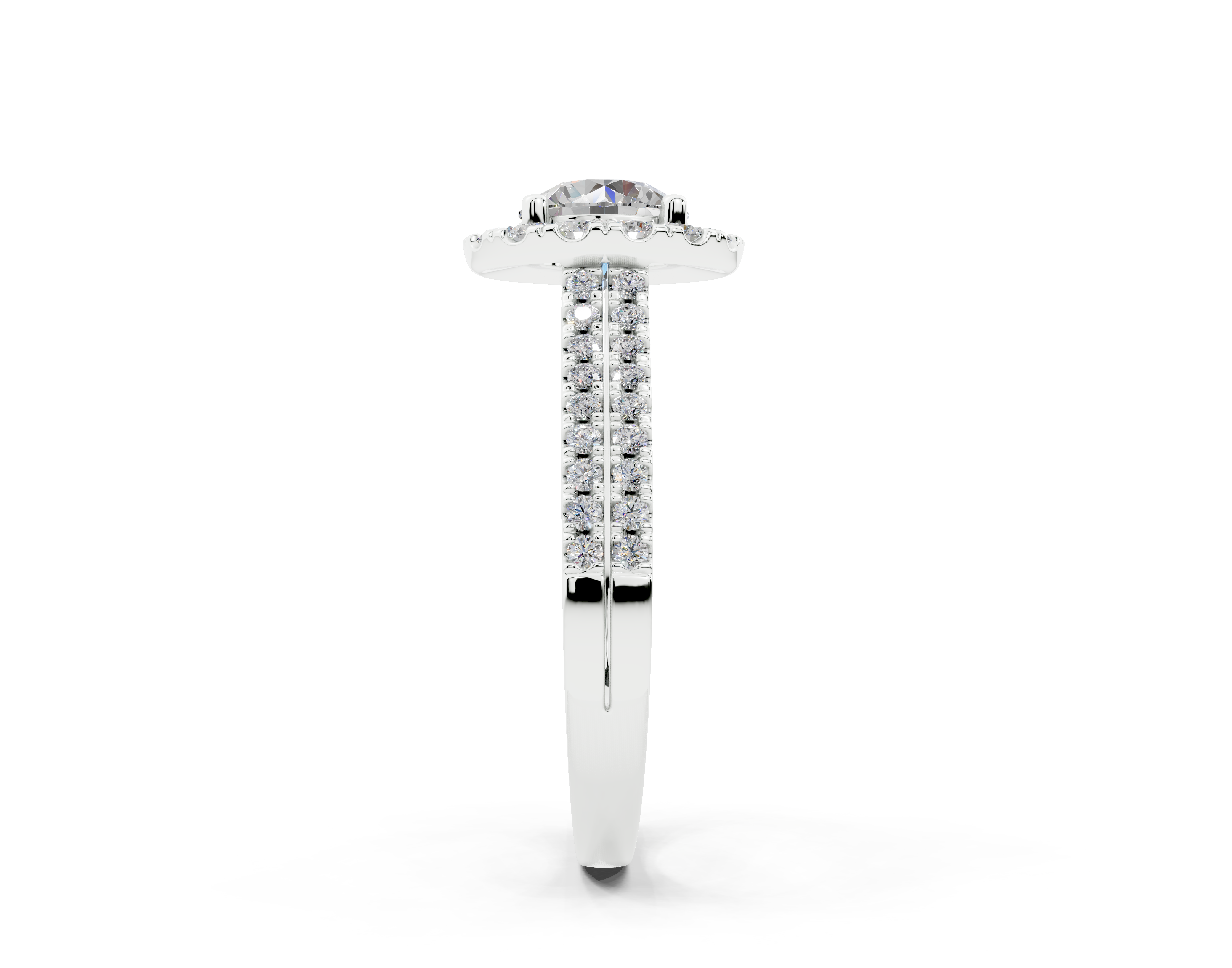 18K Gold Double Shank Halo Diamond Engagement Ring 1 Carat - White Gold#Material_White Gold#