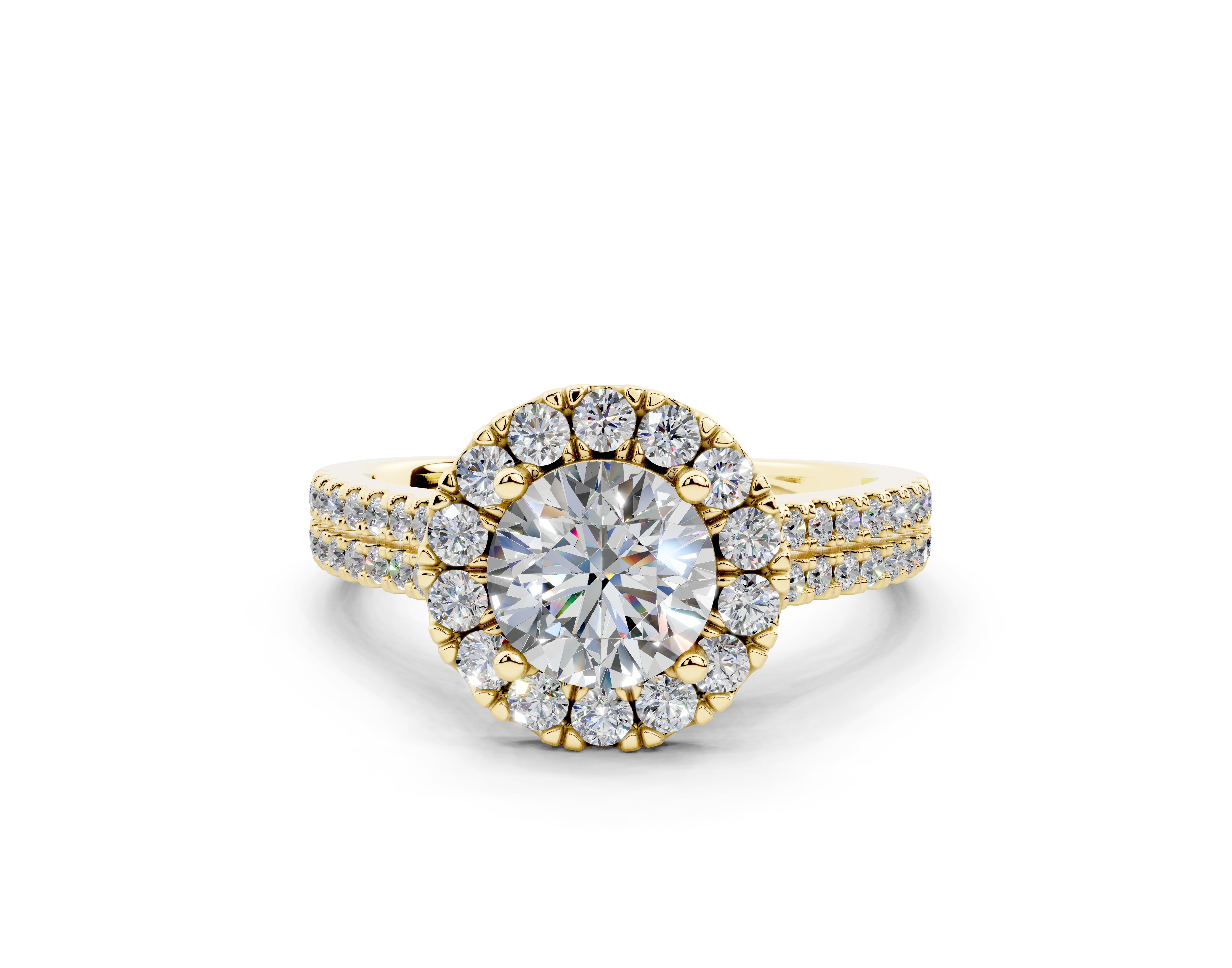 18K Gold Double Shank Halo Diamond Engagement Ring 1 Carat - Yellow Gold#Material_Yellow Gold#