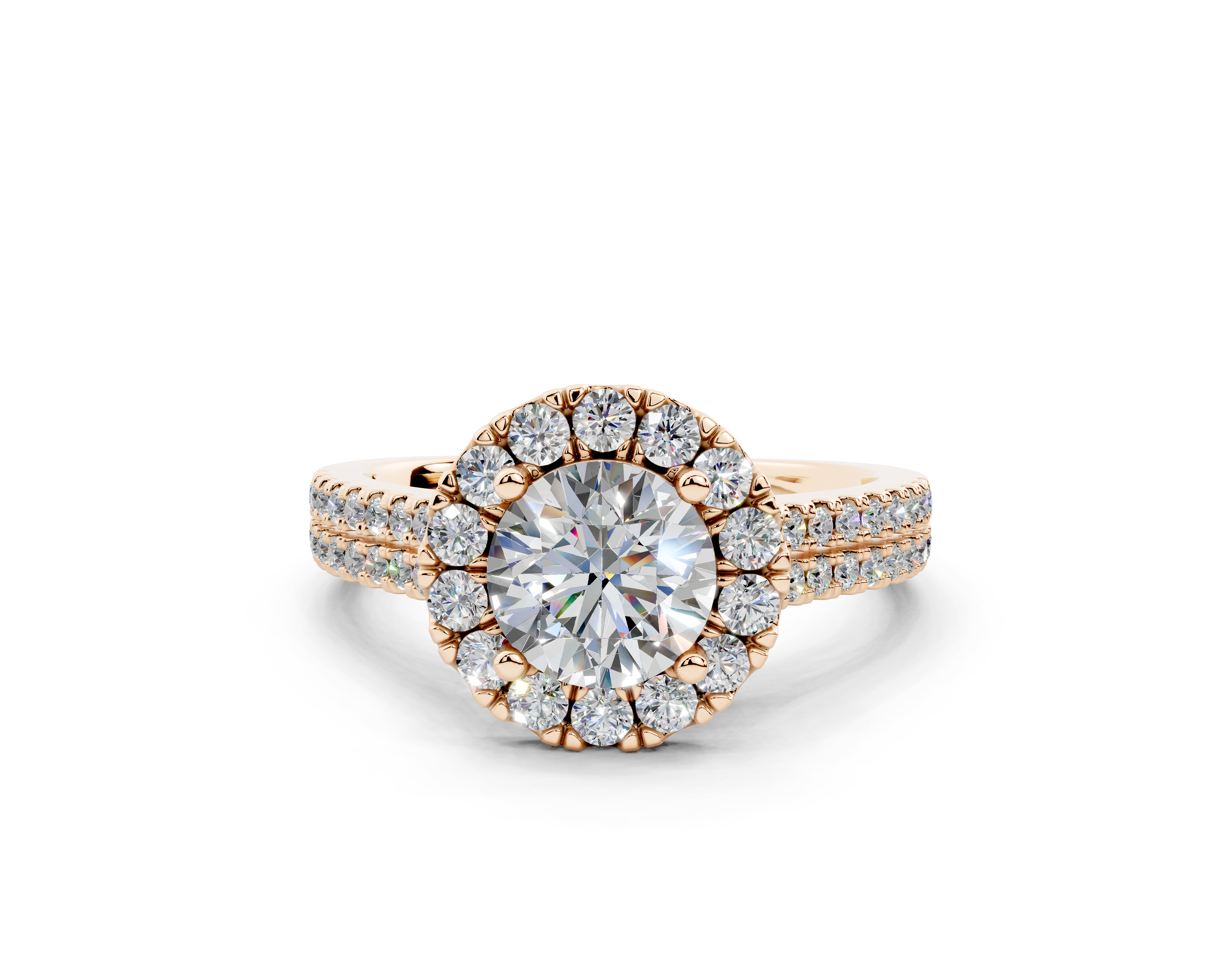 18K Gold Double Shank Halo Diamond Engagement Ring 1 Carat - Rose Gold#Material_Rose Gold#