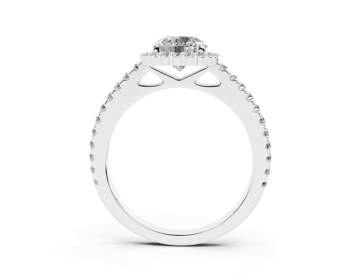 18K Gold Comfort Petite Halo Diamond Engagement Ring 1 Carat - White Gold#Material_White Gold#