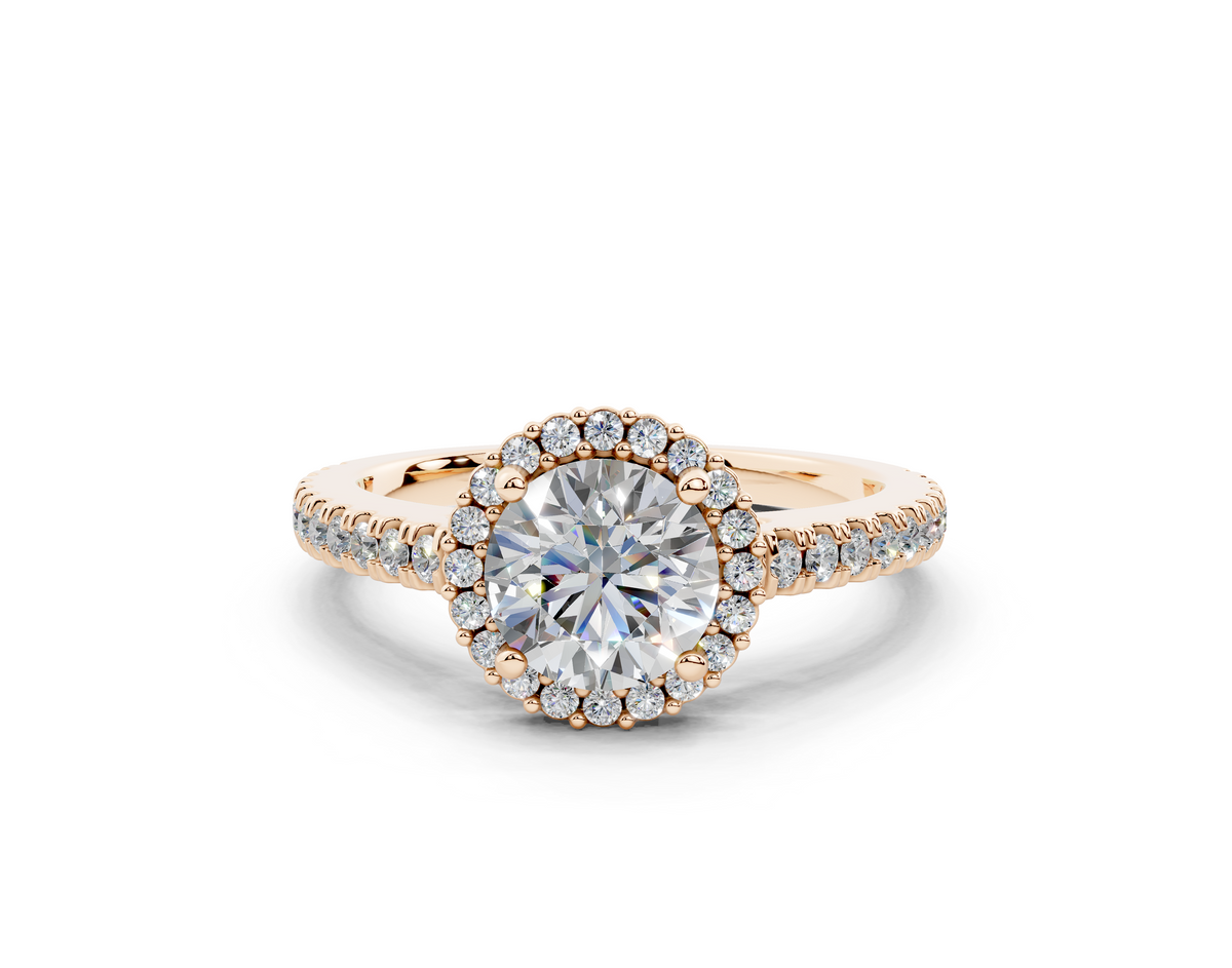 18K Gold Comfort Petite Halo Diamond Engagement Ring 1 Carat - Rose Gold#Material_Rose Gold#