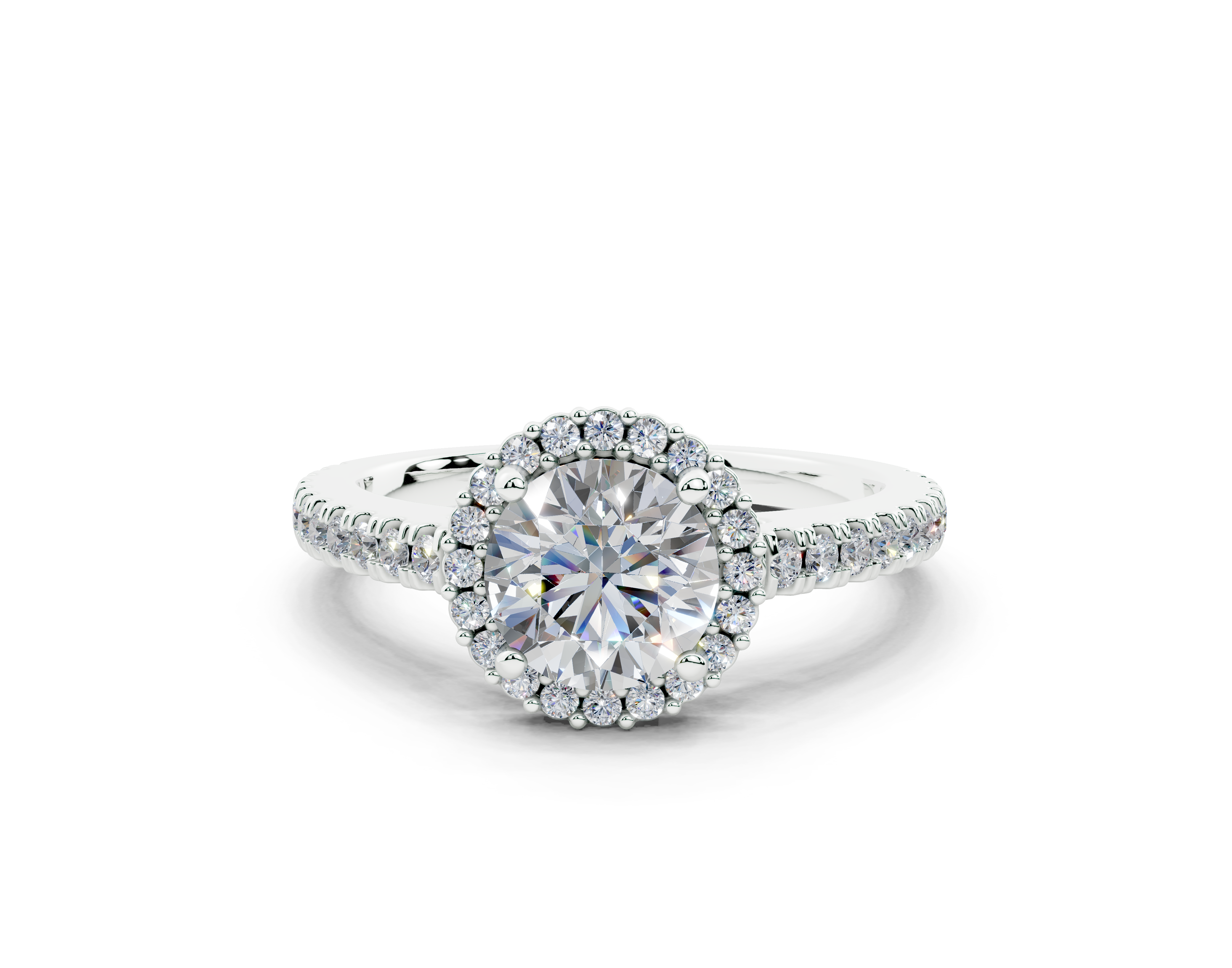 18K Gold Comfort Petite Halo Diamond Engagement Ring 1 Carat - White Gold#Material_White Gold#