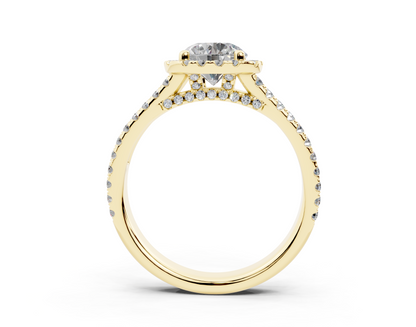 18K Gold Half Pavé Round Split Band Halo Diamond Engagement Ring 1 Carat