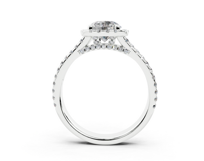 18K Gold Half Pavé Round Split Band Halo Diamond Engagement Ring 1 Carat