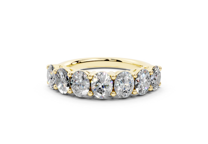 2 Carat 18K Gold Scalloped Oval Sleek Seven Diamond Half Eternity Ring