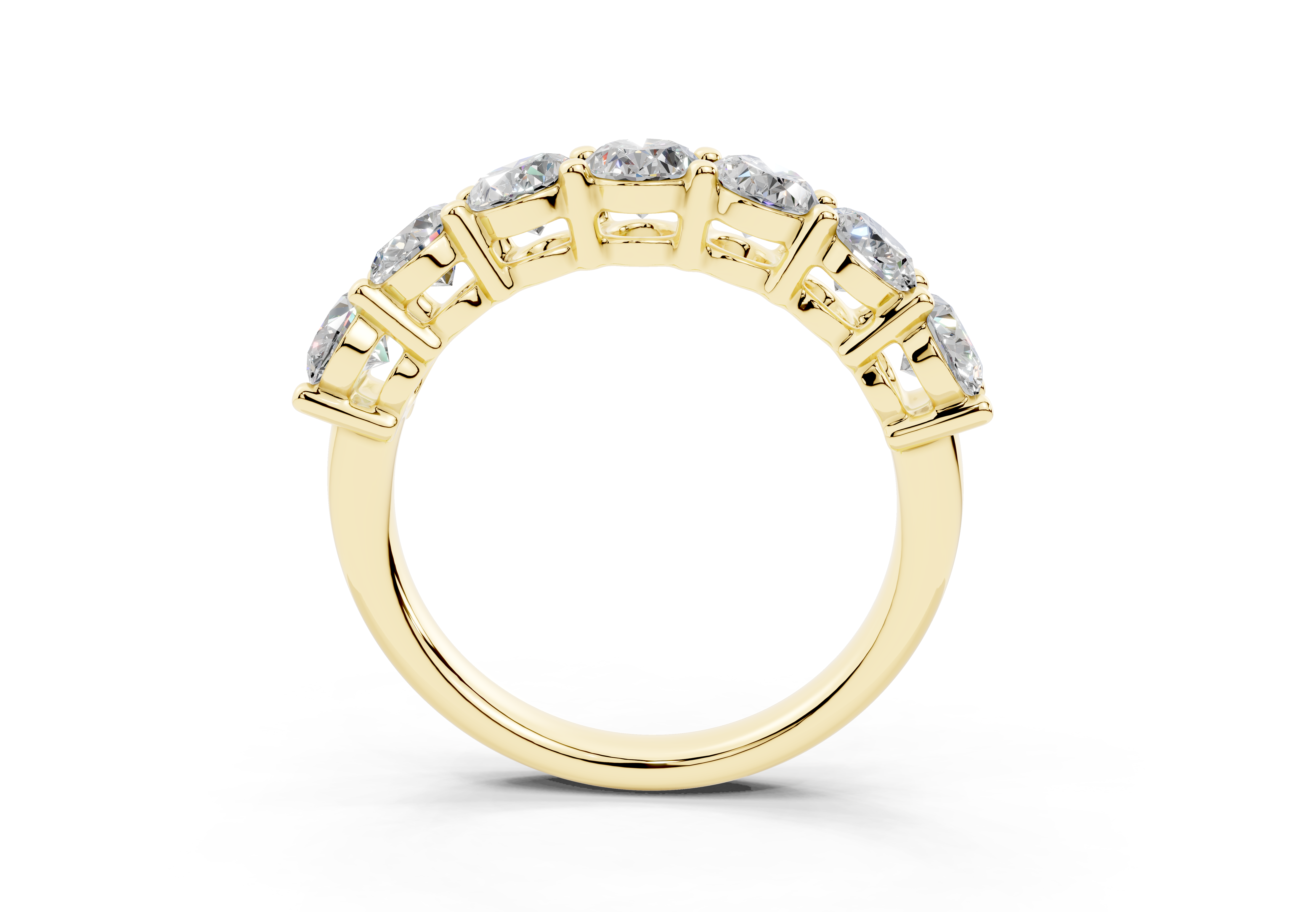 2 Carat 18K Gold Scalloped Oval Sleek Seven Diamond Half Eternity Ring - Yellow Gold#Material_Yellow Gold#