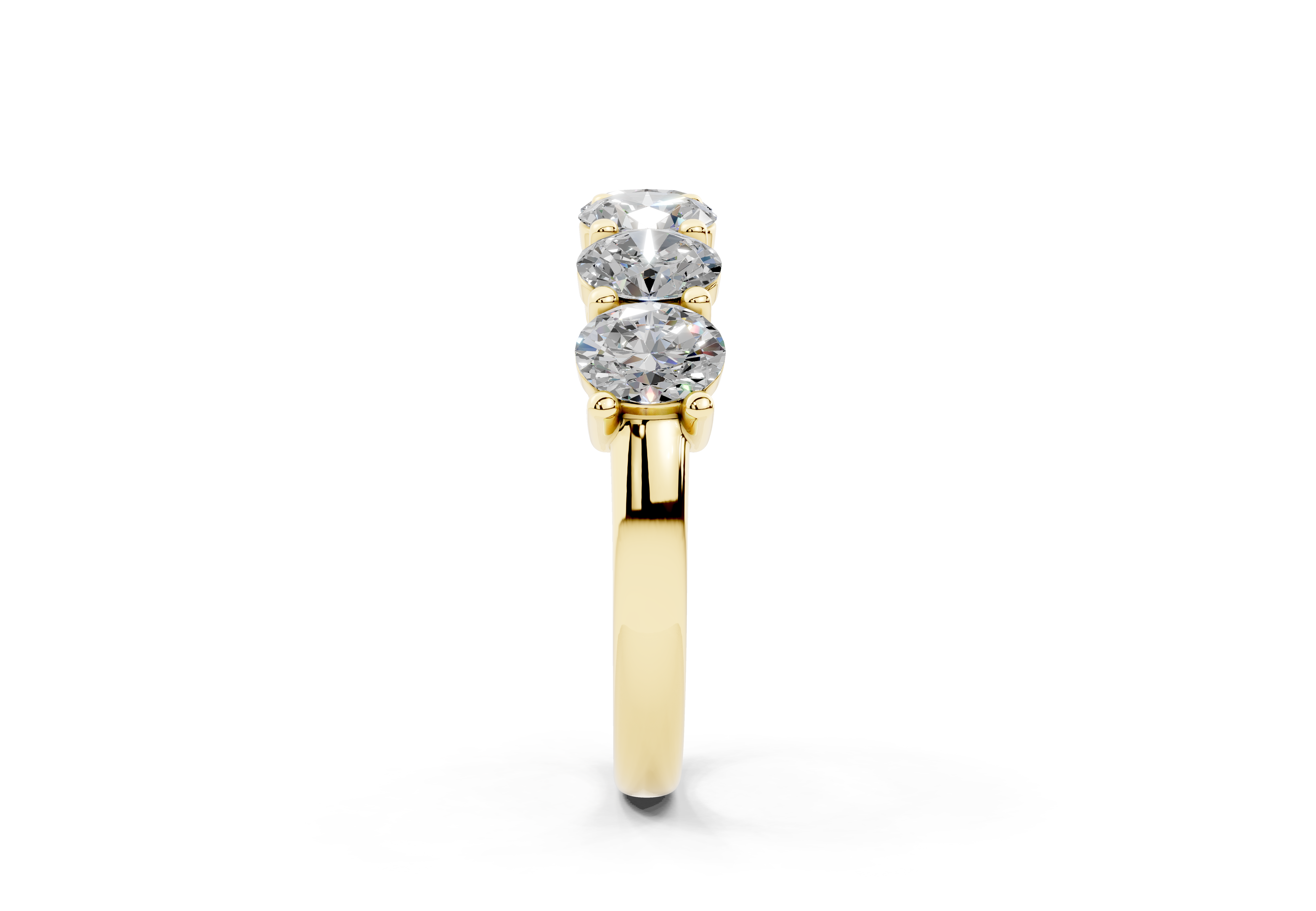2 Carat 18K Gold Scalloped Oval Sleek Seven Diamond Half Eternity Ring - Yellow Gold#Material_Yellow Gold#