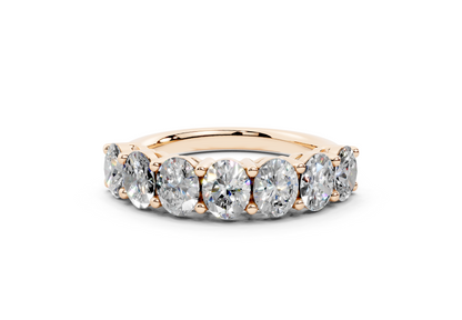 2 Carat 18K Gold Scalloped Oval Sleek Seven Diamond Half Eternity Ring