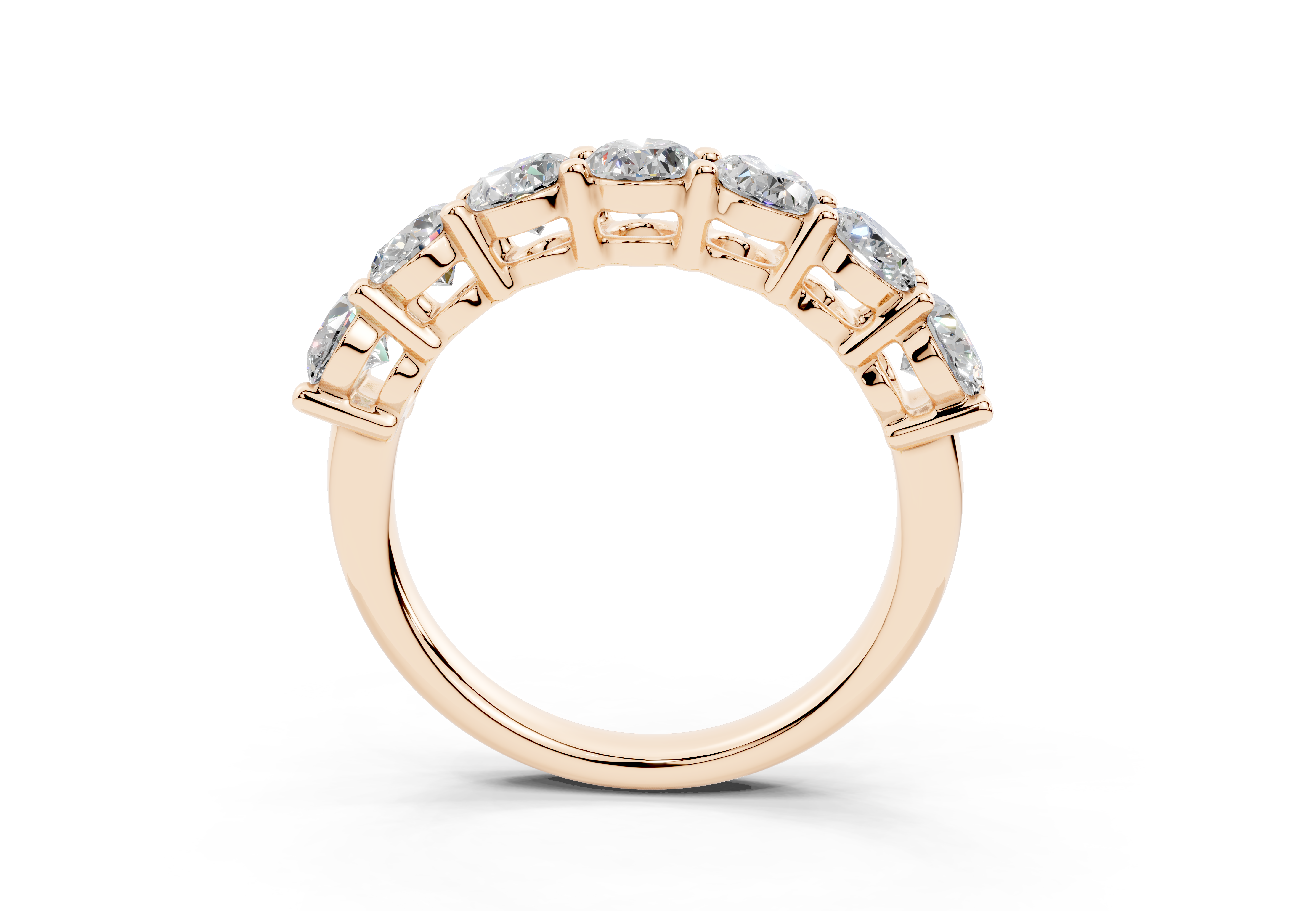 2 Carat 18K Gold Scalloped Oval Sleek Seven Diamond Half Eternity Ring - Rose Gold#Material_Rose Gold#