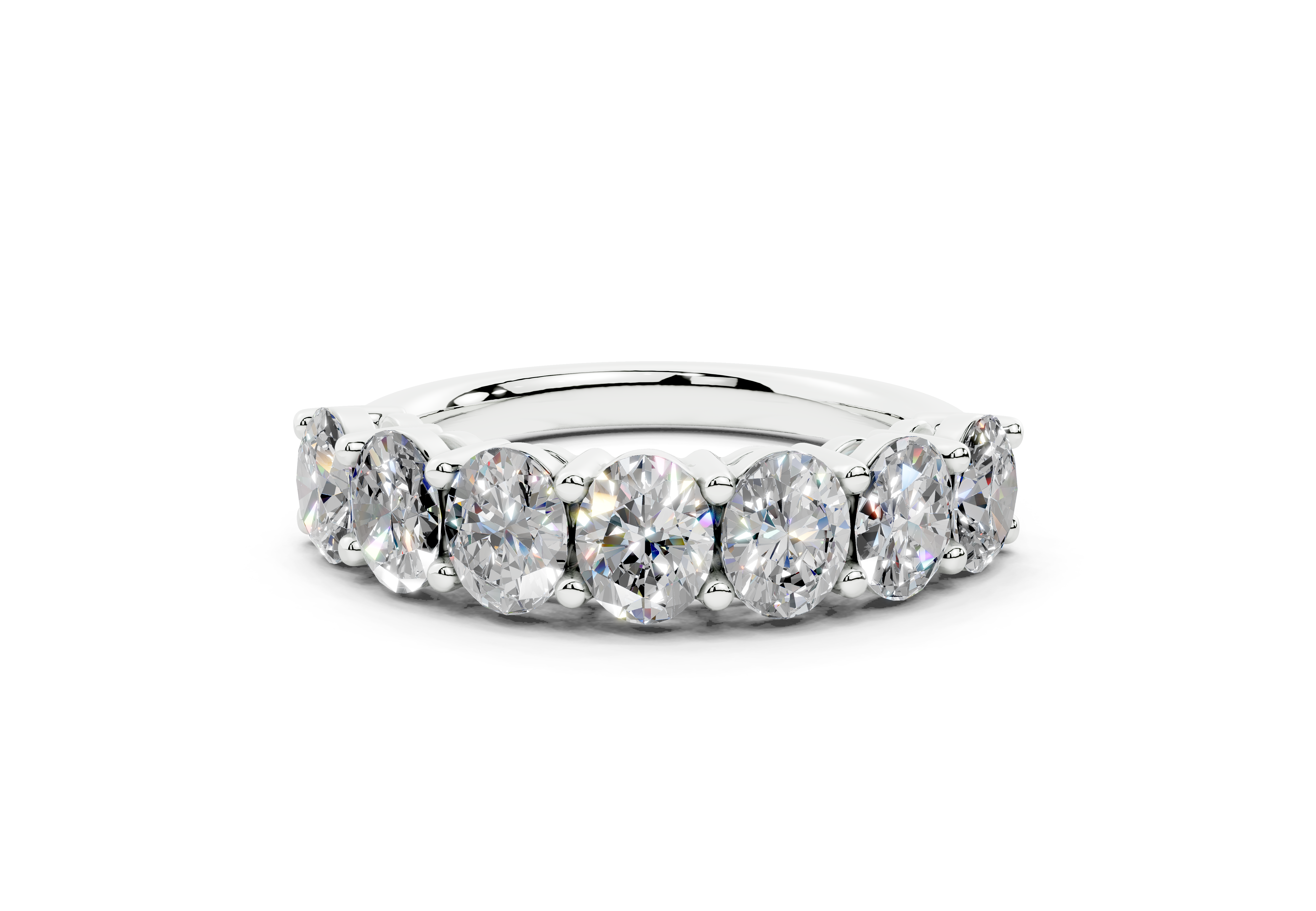 2 Carat 18K Gold Scalloped Oval Sleek Seven Diamond Half Eternity Ring - White Gold#Material_White Gold#