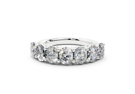 2 Carat 18K Gold Scalloped Oval Sleek Seven Diamond Half Eternity Ring
