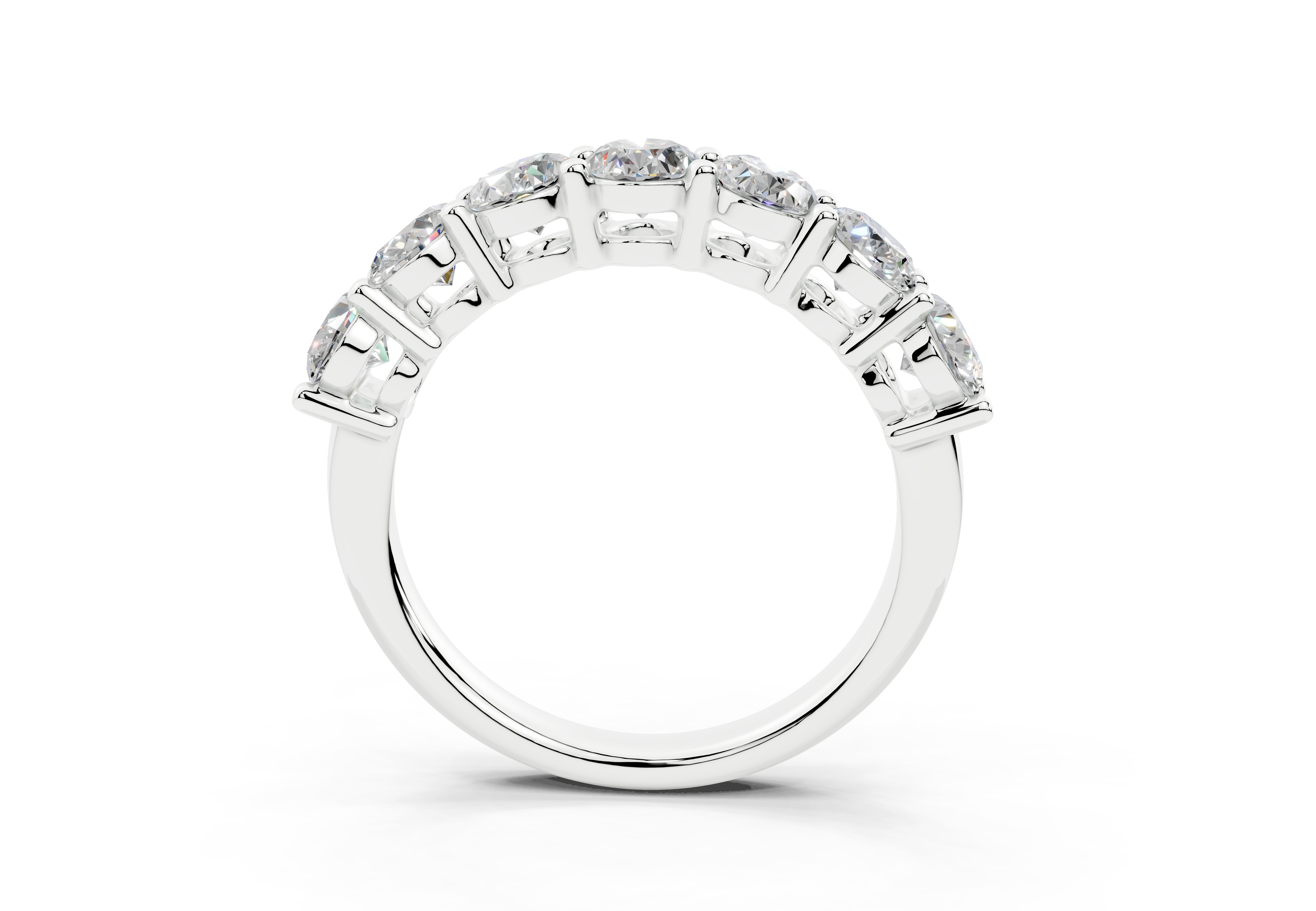 2 Carat 18K Gold Scalloped Oval Sleek Seven Diamond Half Eternity Ring - White Gold#Material_White Gold#