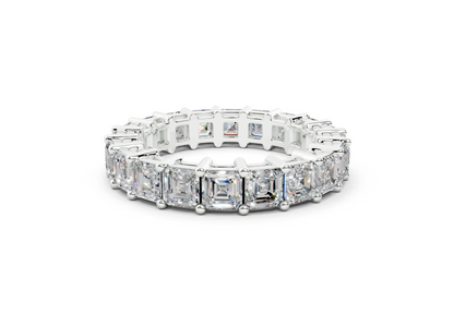 4 Carat 18K Gold Asscher Cut Classic Slim Diamond Eternity Ring