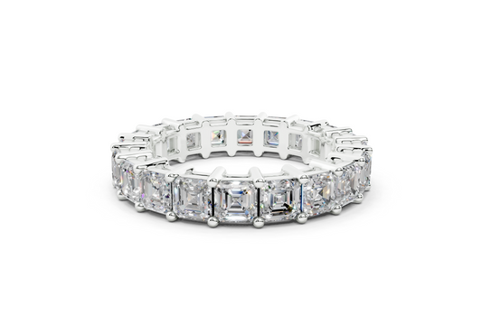 4 Carat 18K Gold Asscher Cut Classic Slim Diamond Eternity Ring