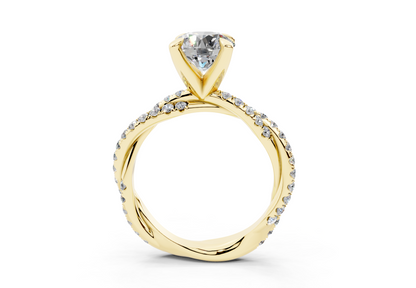 18K Gold Half Pavé Twisted Diamond Engagement Ring 1.5 Carat