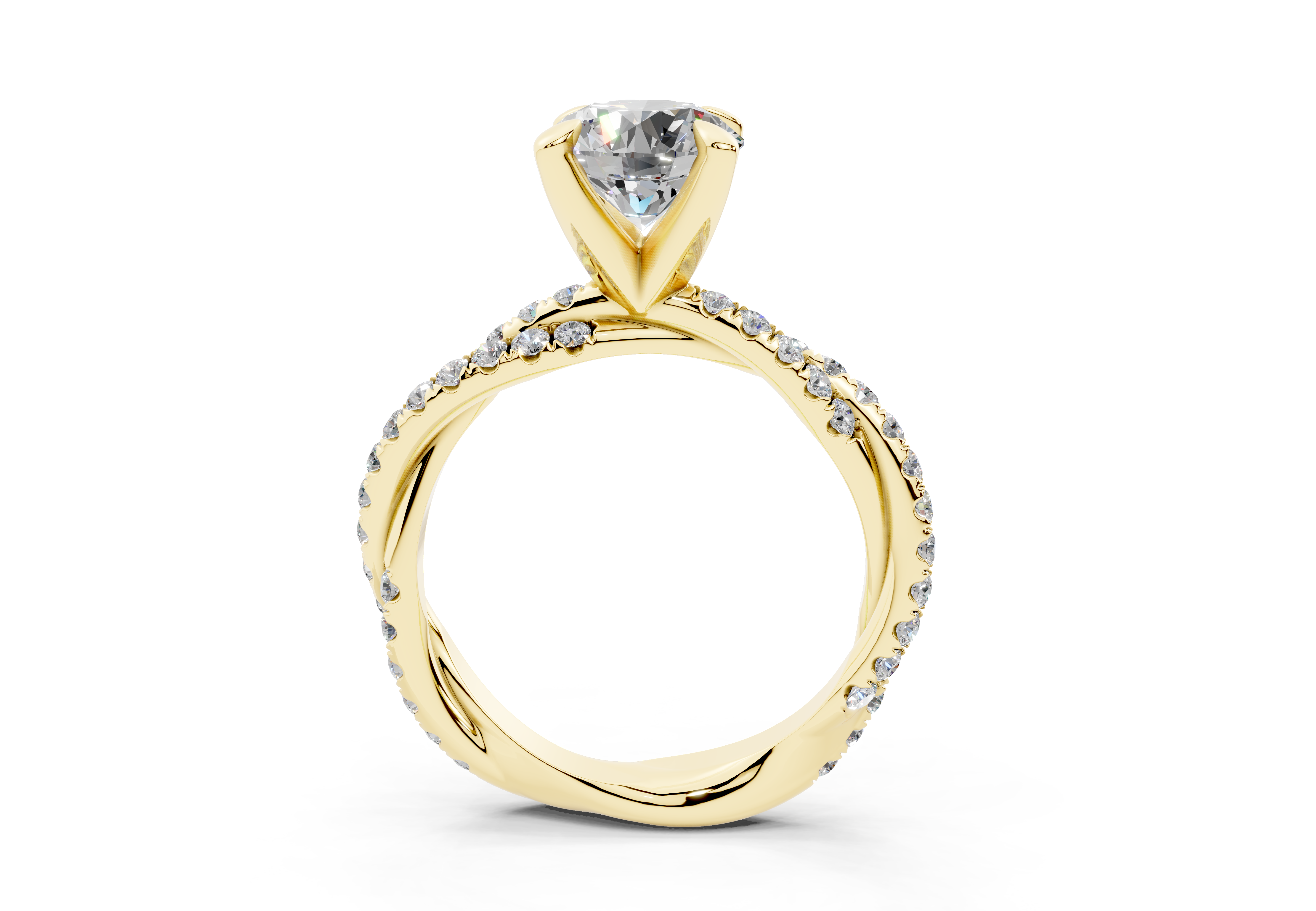 18K Gold Half Pavé Twisted Diamond Engagement Ring 1.5 Carat - Yellow Gold#Material_Yellow Gold#