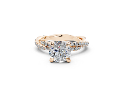 18K Gold Half Pavé Twisted Diamond Engagement Ring 1.5 Carat