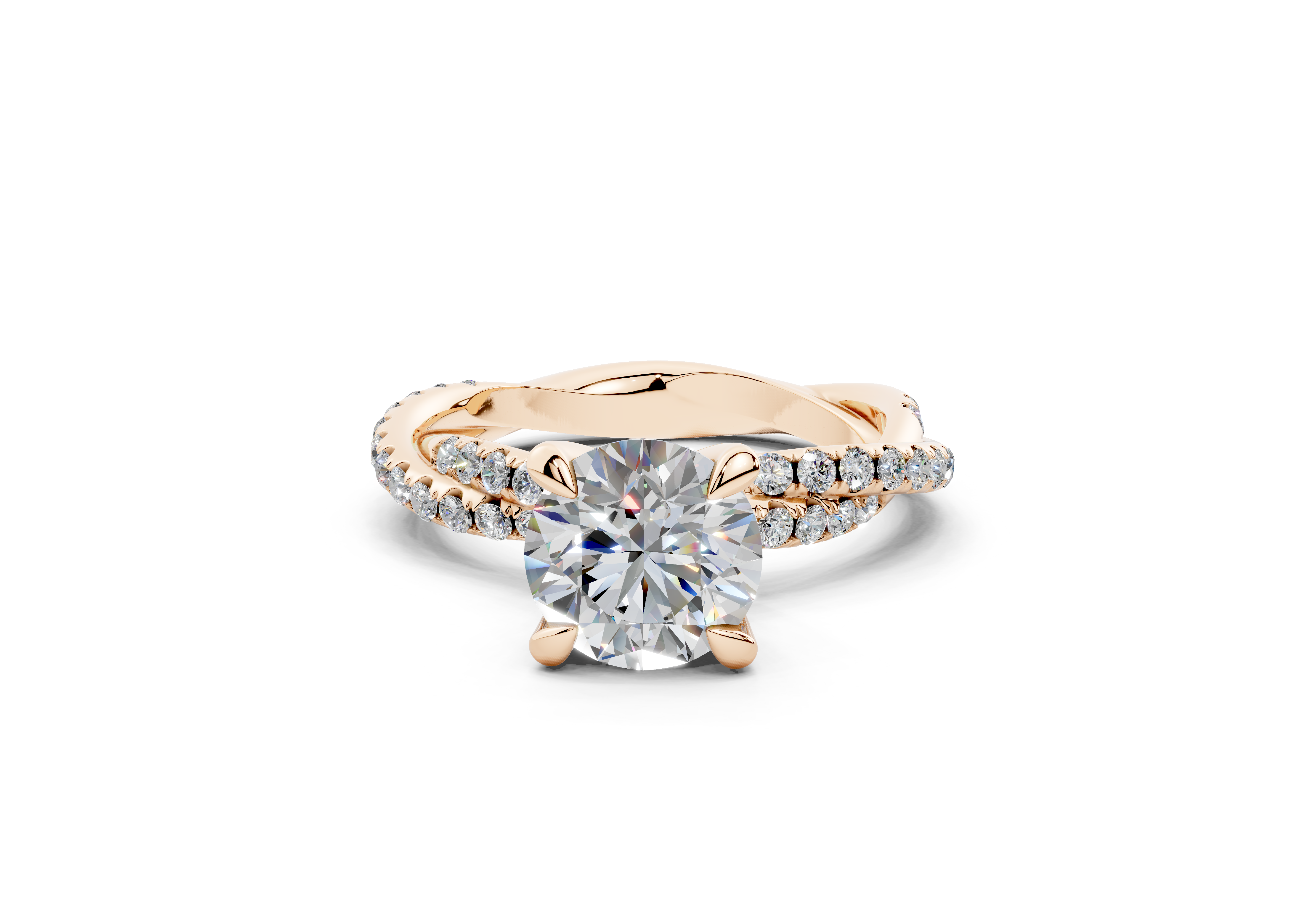 18K Gold Half Pavé Twisted Diamond Engagement Ring 1.5 Carat - Rose Gold#Material_Rose Gold#