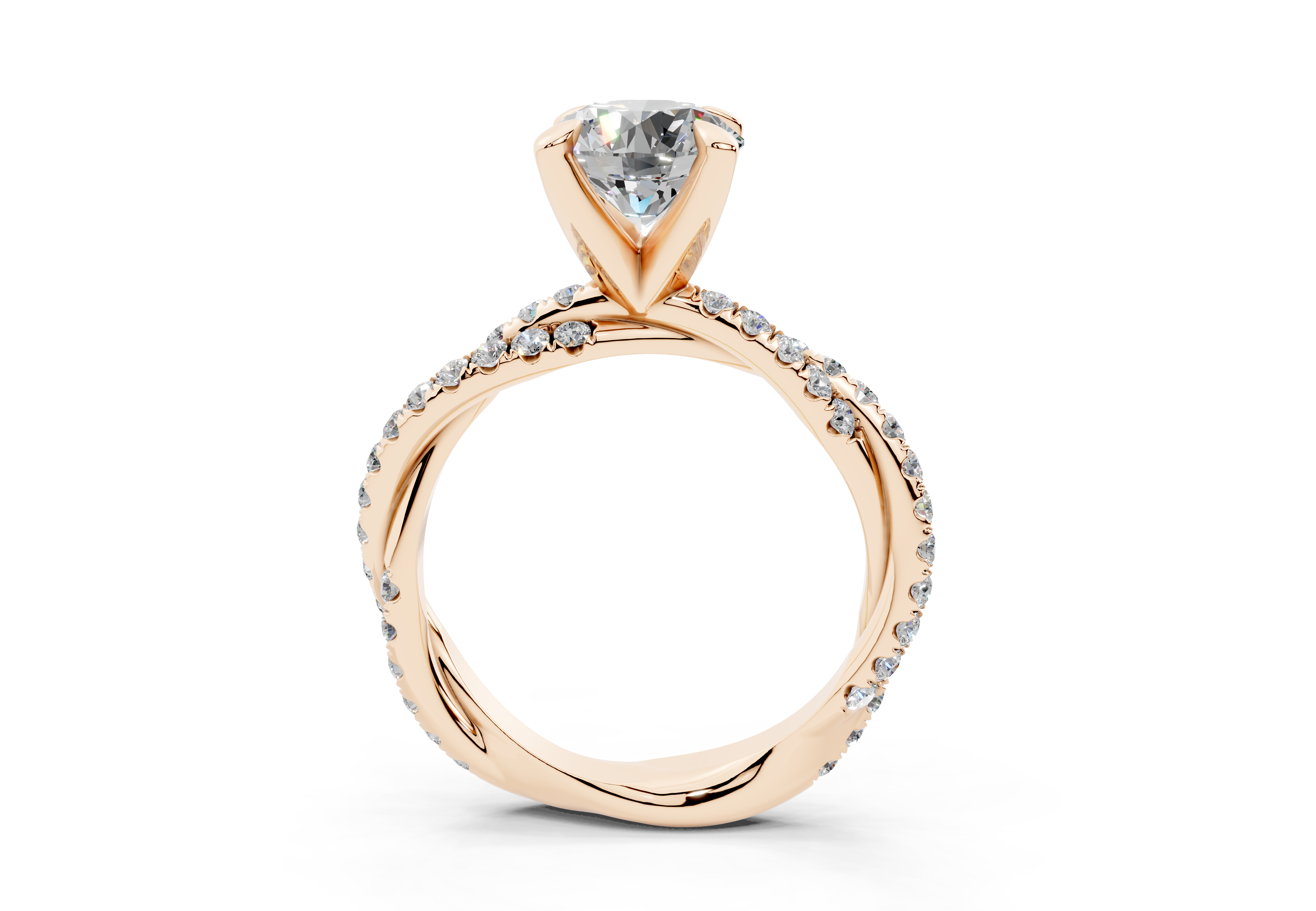18K Gold Half Pavé Twisted Diamond Engagement Ring 1.5 Carat - Rose Gold#Material_Rose Gold#