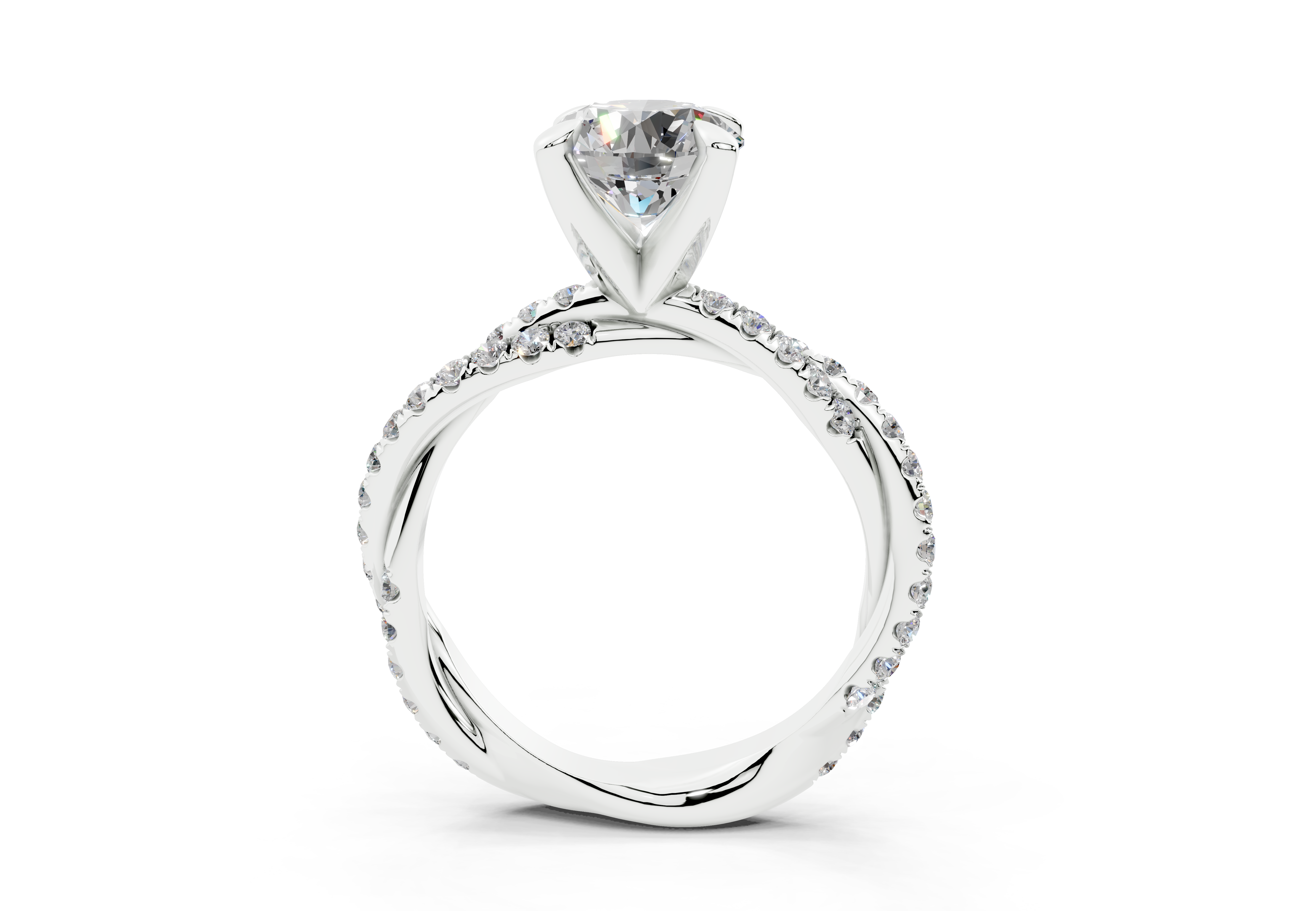 18K Gold Half Pavé Twisted Diamond Engagement Ring 1.5 Carat - White Gold#Material_White Gold#