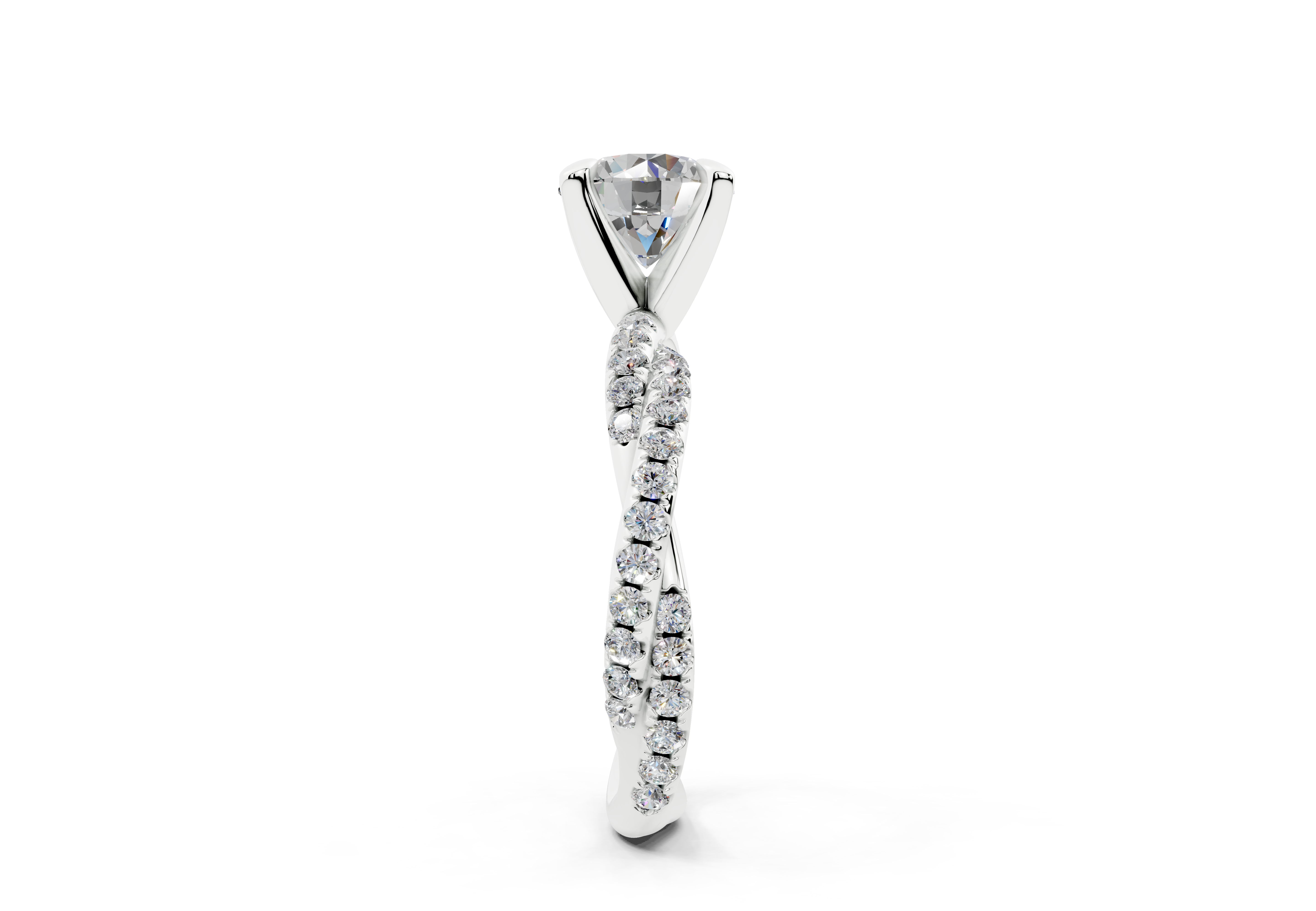 18K Gold Half Pavé Twisted Diamond Engagement Ring 1.5 Carat - White Gold#Material_White Gold#