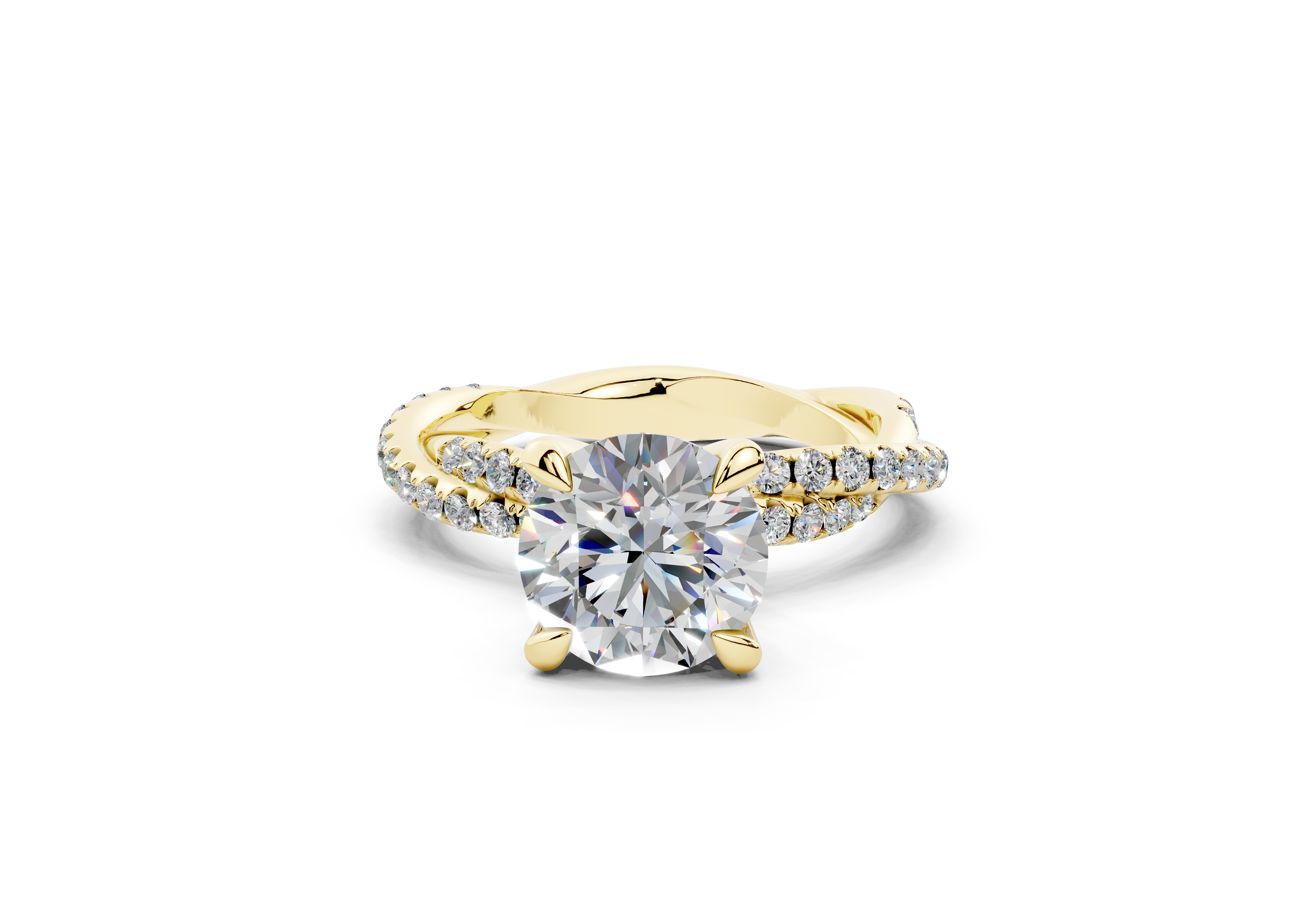18K Gold Half Pavé Twisted Diamond Engagement Ring 2 Carat - Yellow Gold#Material_Yellow Gold#