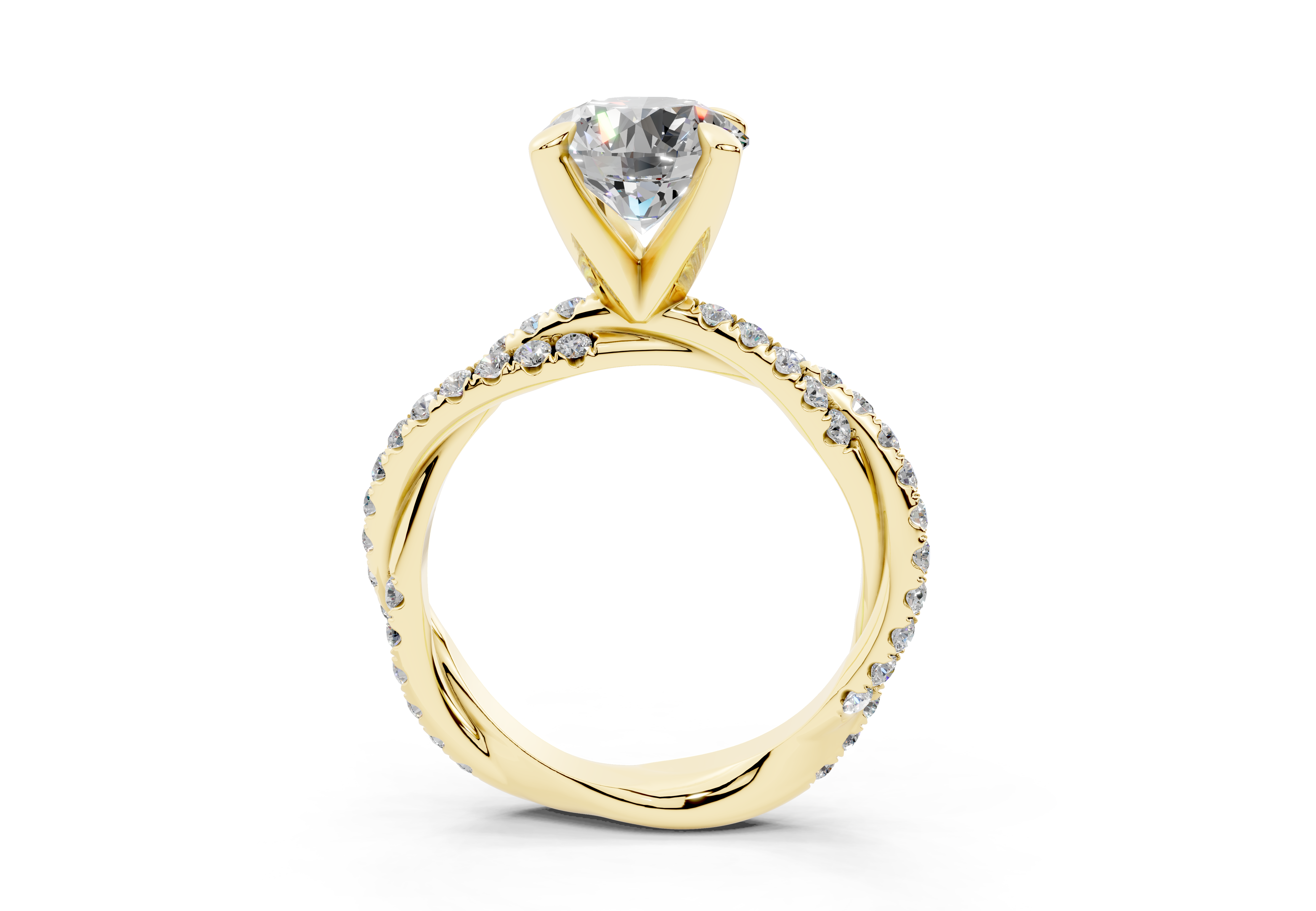 18K Gold Half Pavé Twisted Diamond Engagement Ring 2 Carat - Yellow Gold#Material_Yellow Gold#