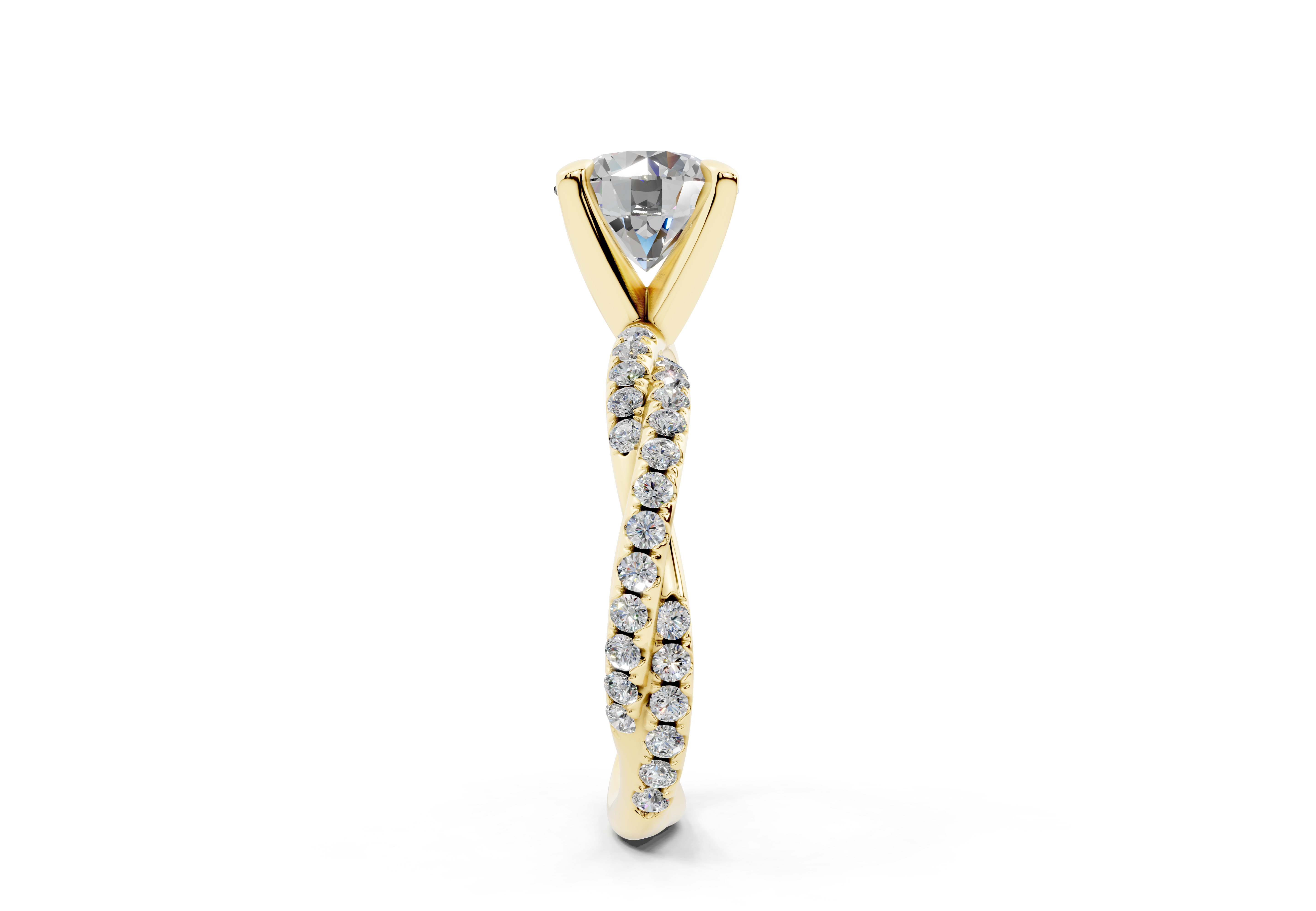18K Gold Half Pavé Twisted Diamond Engagement Ring 2 Carat - Yellow Gold#Material_Yellow Gold#