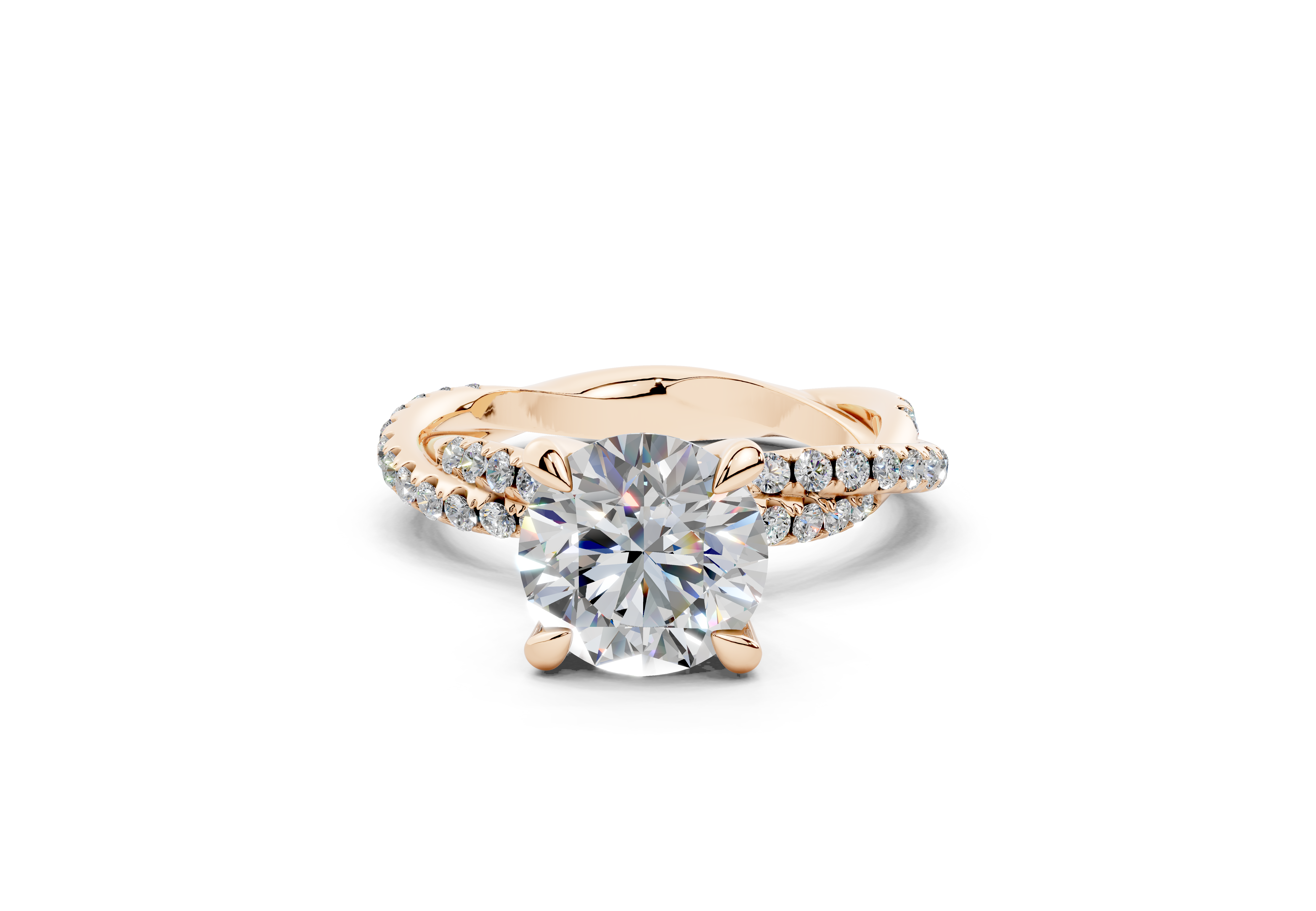 18K Gold Half Pavé Twisted Diamond Engagement Ring 2 Carat - Rose Gold#Material_Rose Gold#