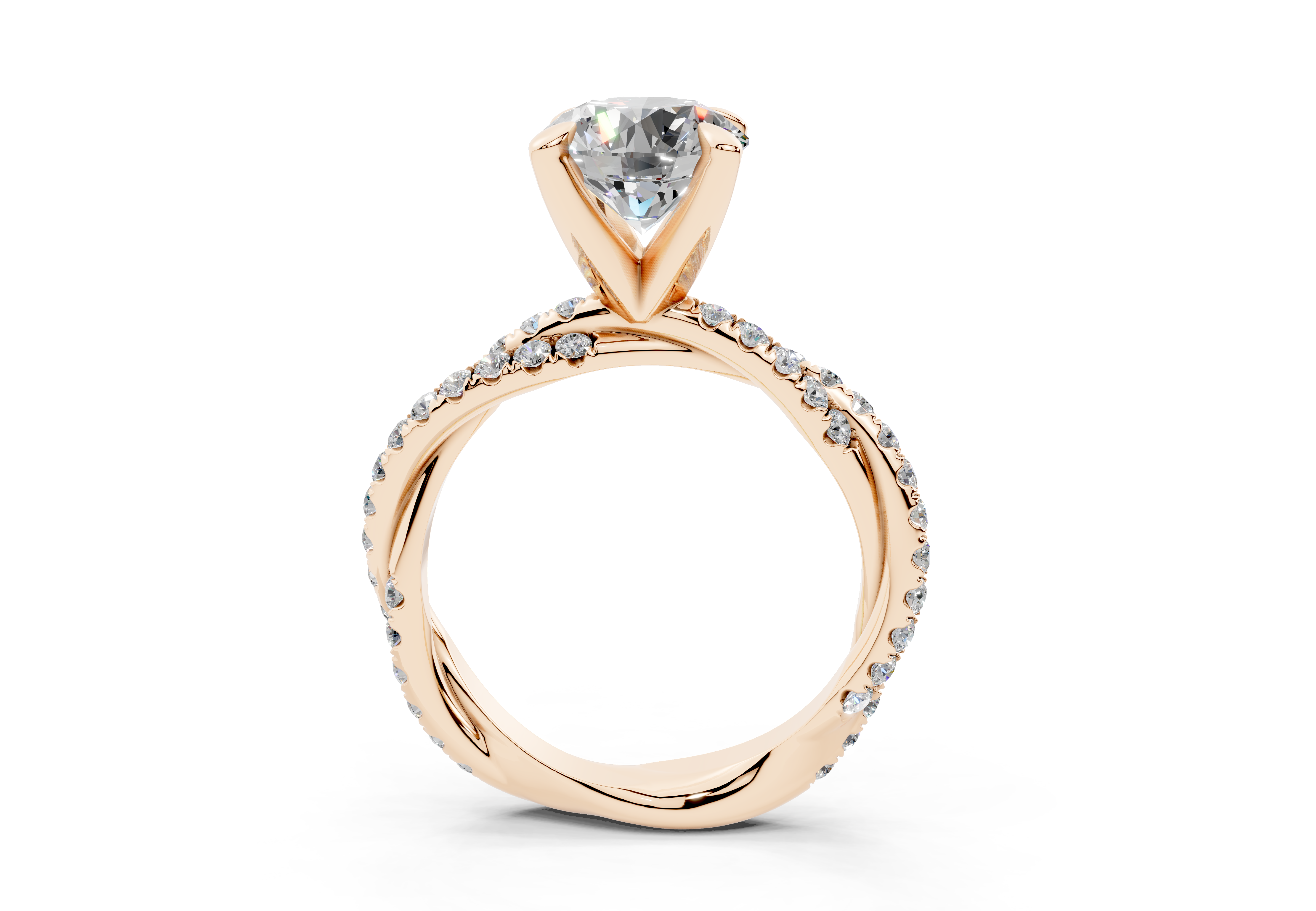 18K Gold Half Pavé Twisted Diamond Engagement Ring 2 Carat - Rose Gold#Material_Rose Gold#