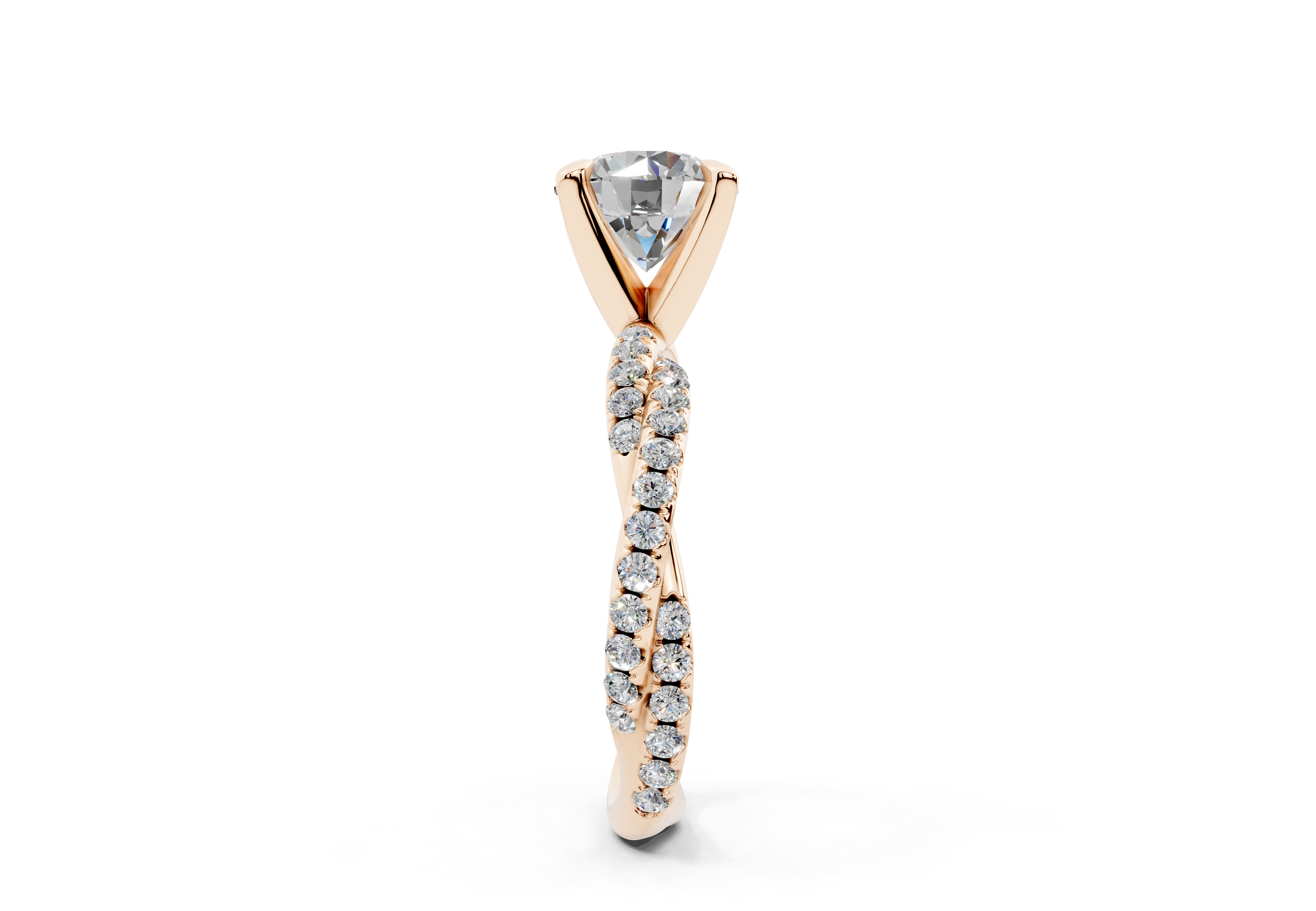 18K Gold Half Pavé Twisted Diamond Engagement Ring 2 Carat - Rose Gold#Material_Rose Gold#