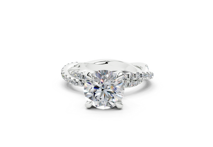18K Gold Half Pavé Twisted Diamond Engagement Ring 2 Carat