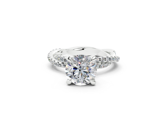 18K Gold Half Pavé Twisted Diamond Engagement Ring 2 Carat