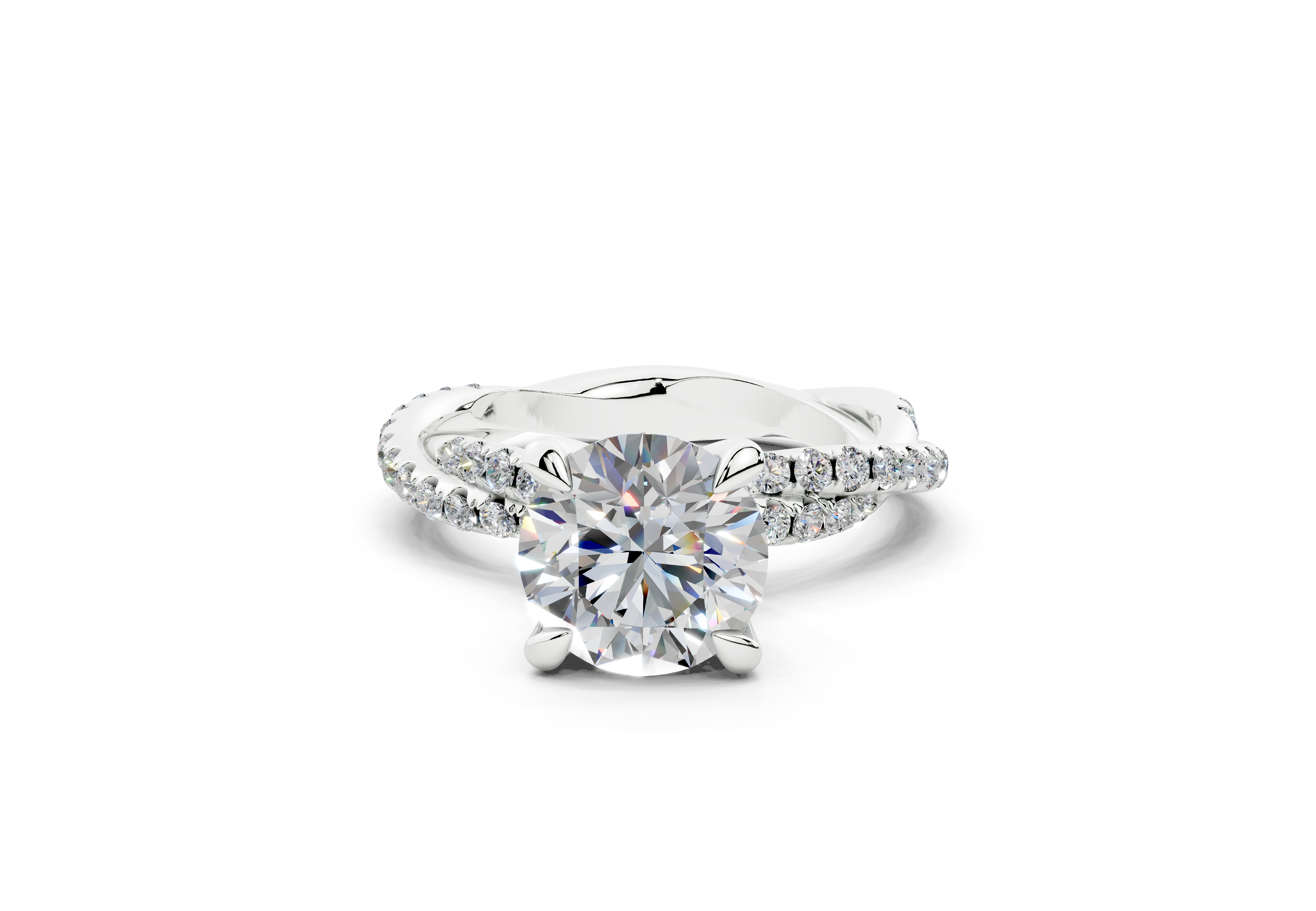 18K Gold Half Pavé Twisted Diamond Engagement Ring 2 Carat - White Gold#Material_White Gold#