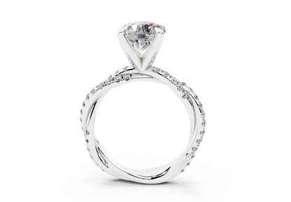 18K Gold Half Pavé Twisted Diamond Engagement Ring 2 Carat
