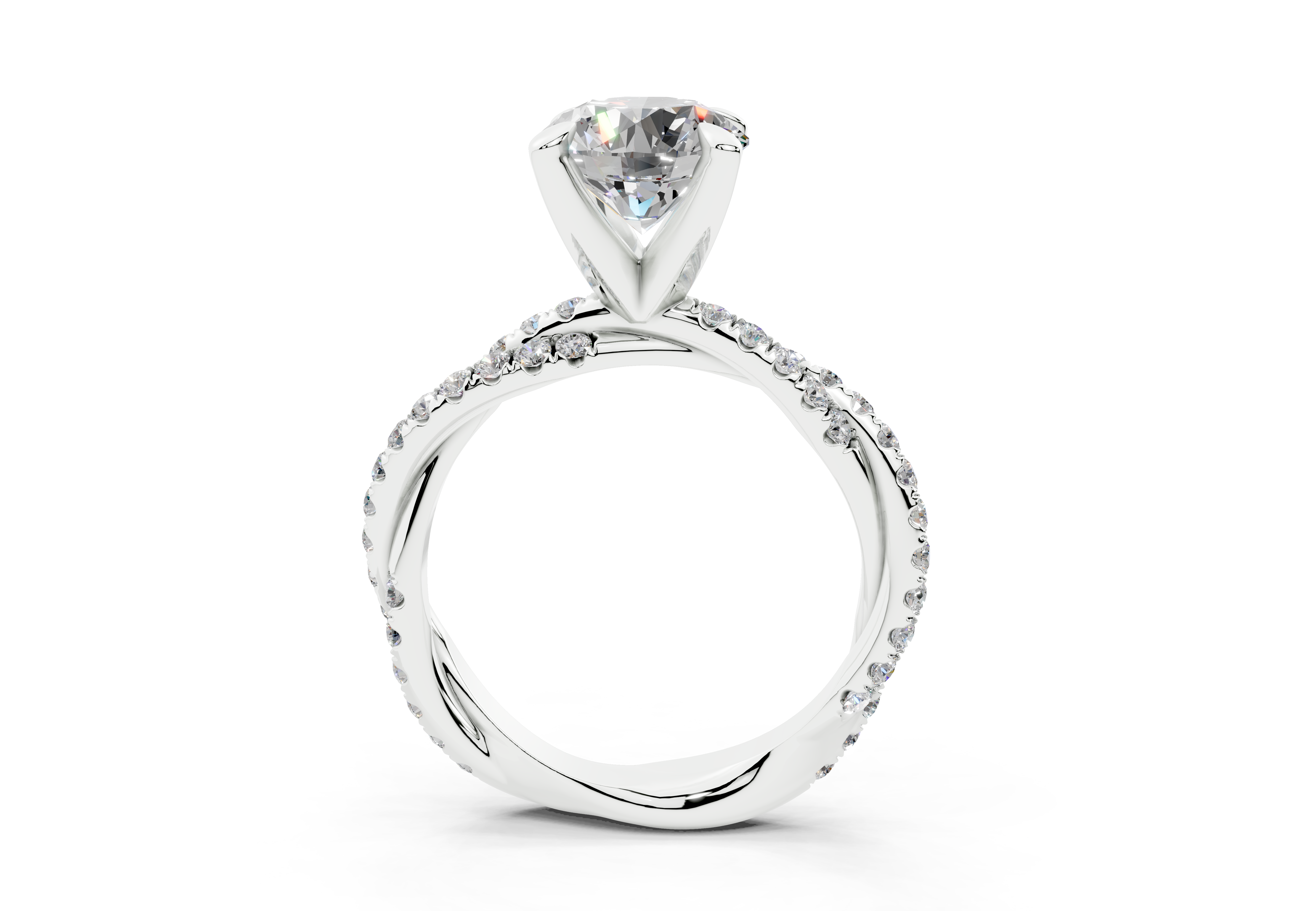 18K Gold Half Pavé Twisted Diamond Engagement Ring 2 Carat - White Gold#Material_White Gold#