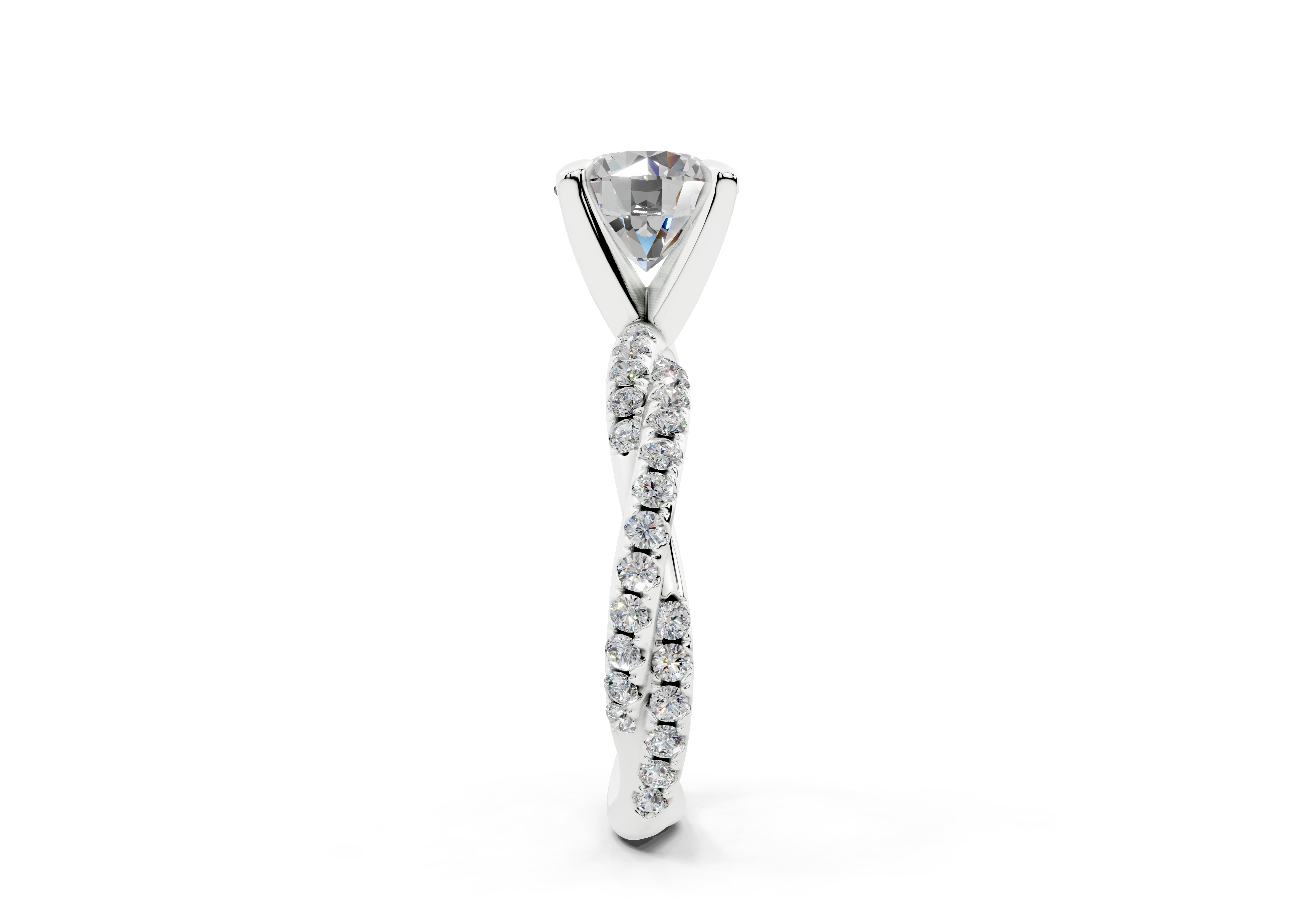 18K Gold Half Pavé Twisted Diamond Engagement Ring 2 Carat - White Gold#Material_White Gold#